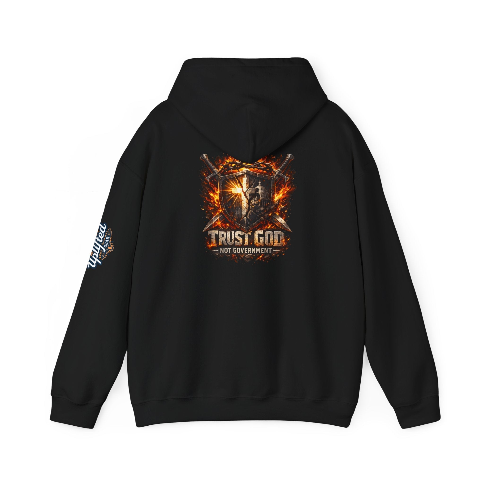 Trust God Not Government Shield Hoodie — Patriotic Christian Faith Hoodie Printify