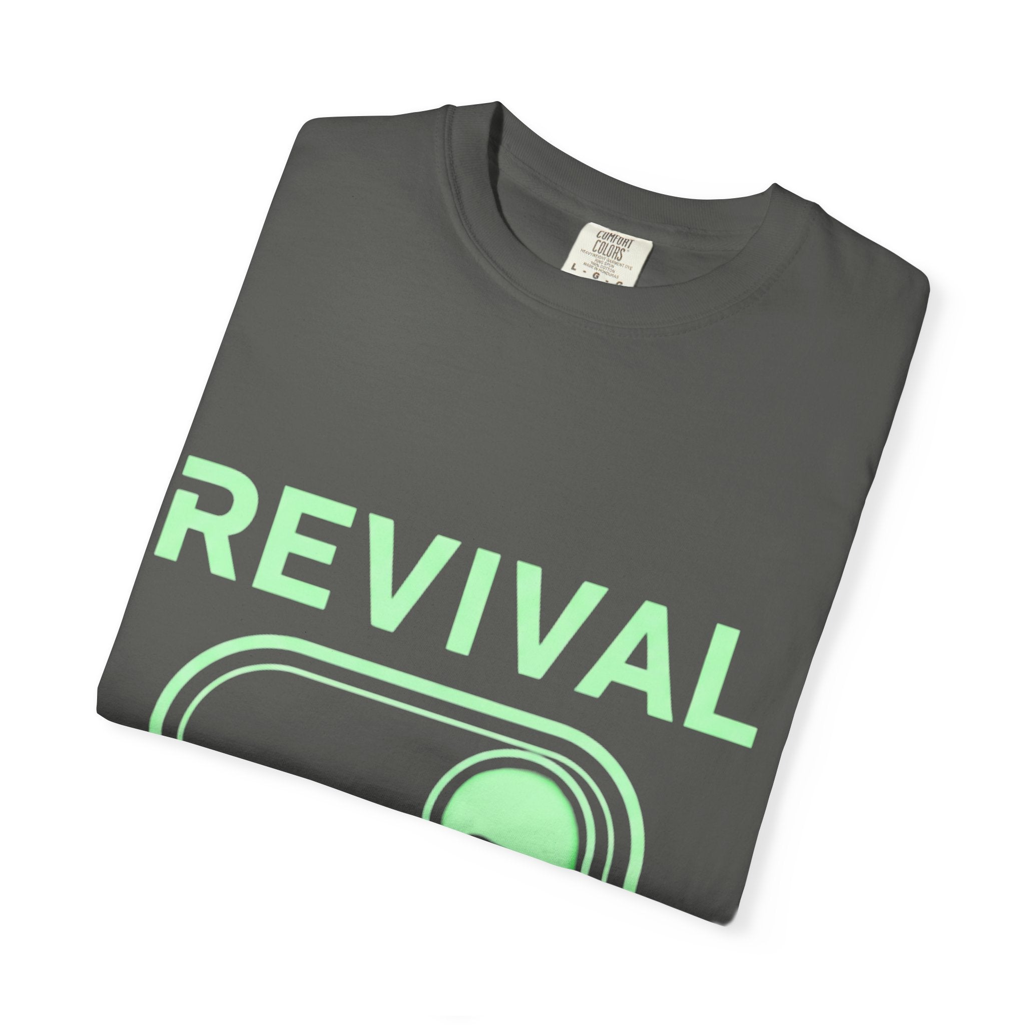 🔥 Revival Mode: ON – Christian Techwear T-Shirt | Glowing Green Faith Switch | Futuristic Jesus Shirt | Activate Your Spiritual Awakening | Uplifted Gear Printify