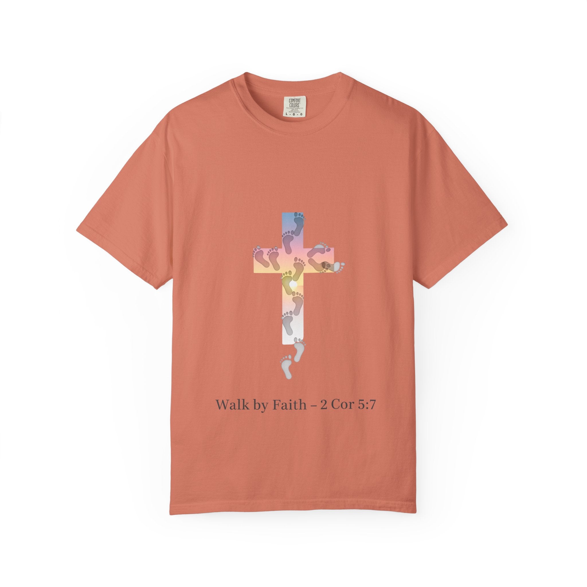 Walk by Faith T-Shirt – Cross & Footprints Christian Tee for Bold Believers Printify