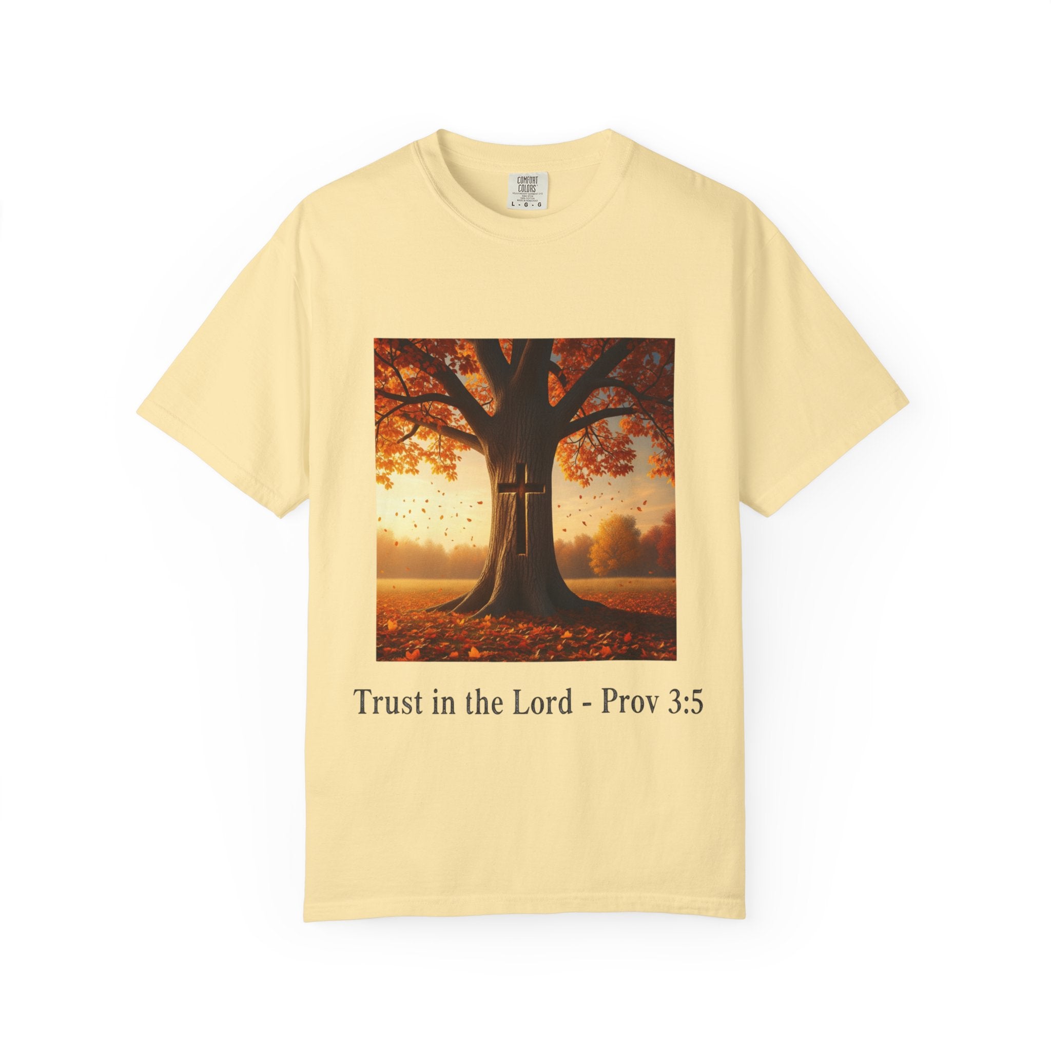 Trust in the Lord T-Shirt – Autumn Tree Christian Tee with Proverbs 3:5 Printify