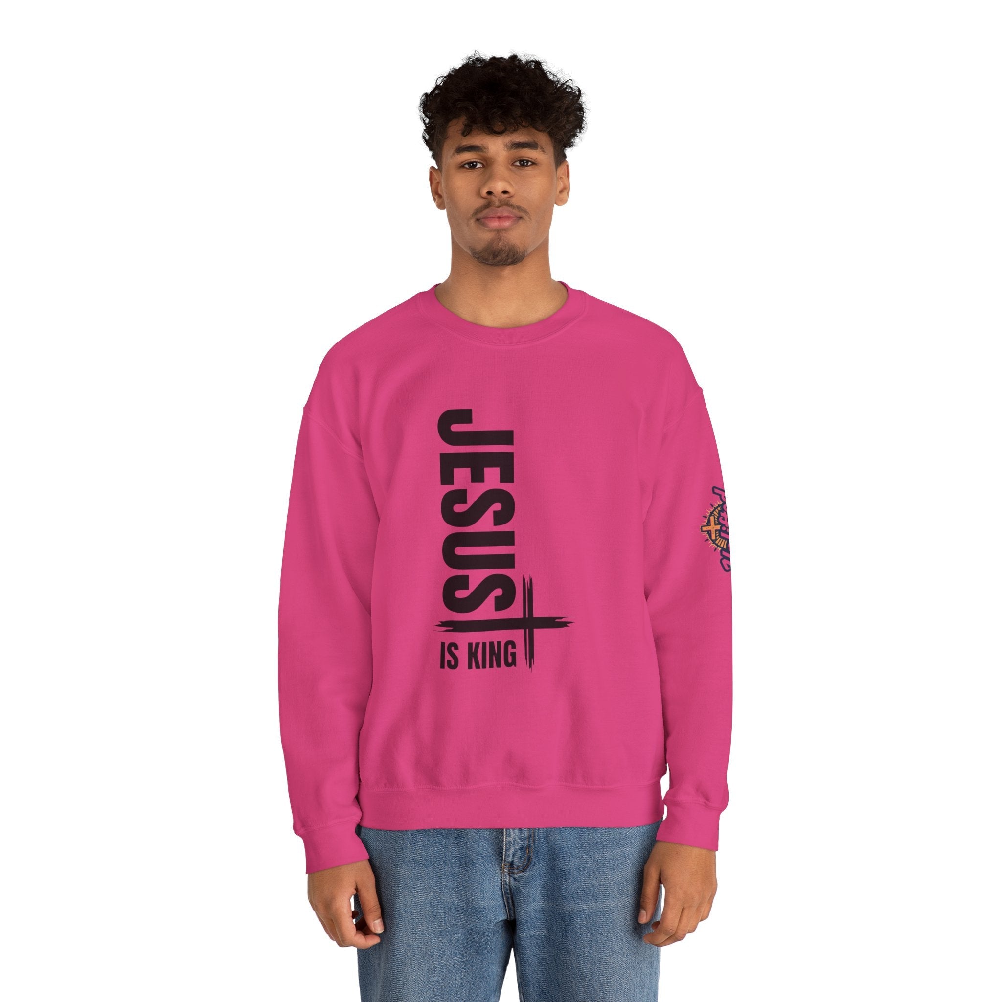 Jesus Is King Sweatshirt | Modern Typographic Cross Christian Sweatshirt Printify