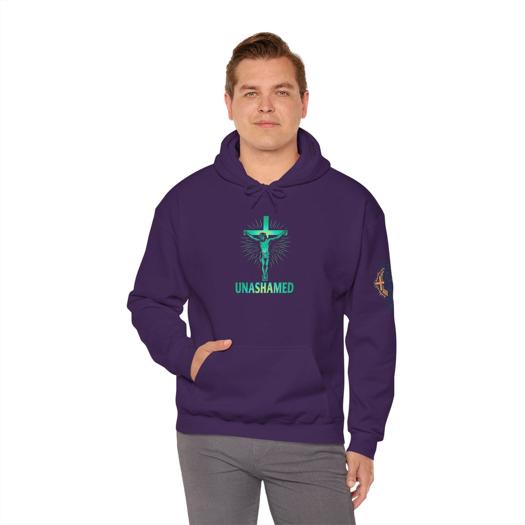Unashamed Hoodie – Romans 1:16 Crucifixion Christian Hoodie for Bold Unwavering Faith Printify
