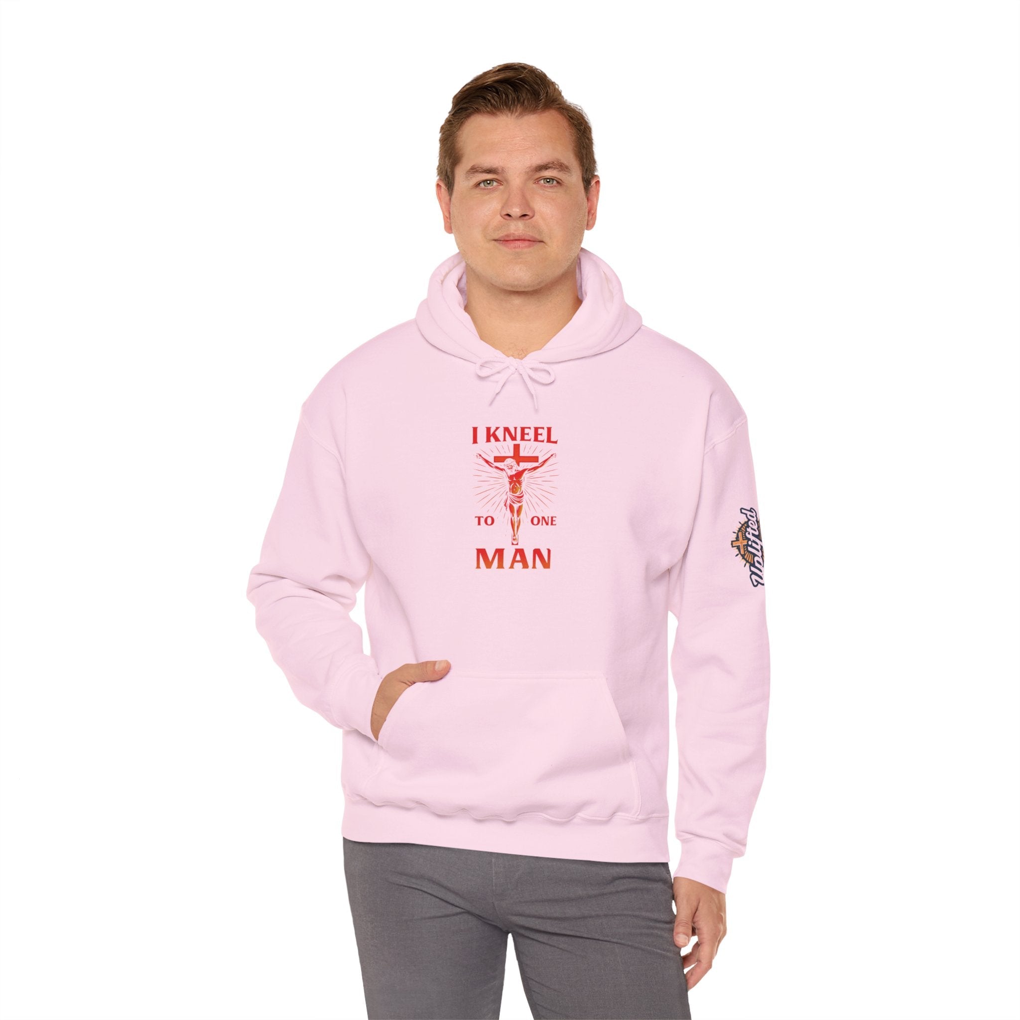 I Kneel to One Man Hoodie – Crucifixion Christian Sweatshirt for Unashamed Devotion & Bold Faith Printify