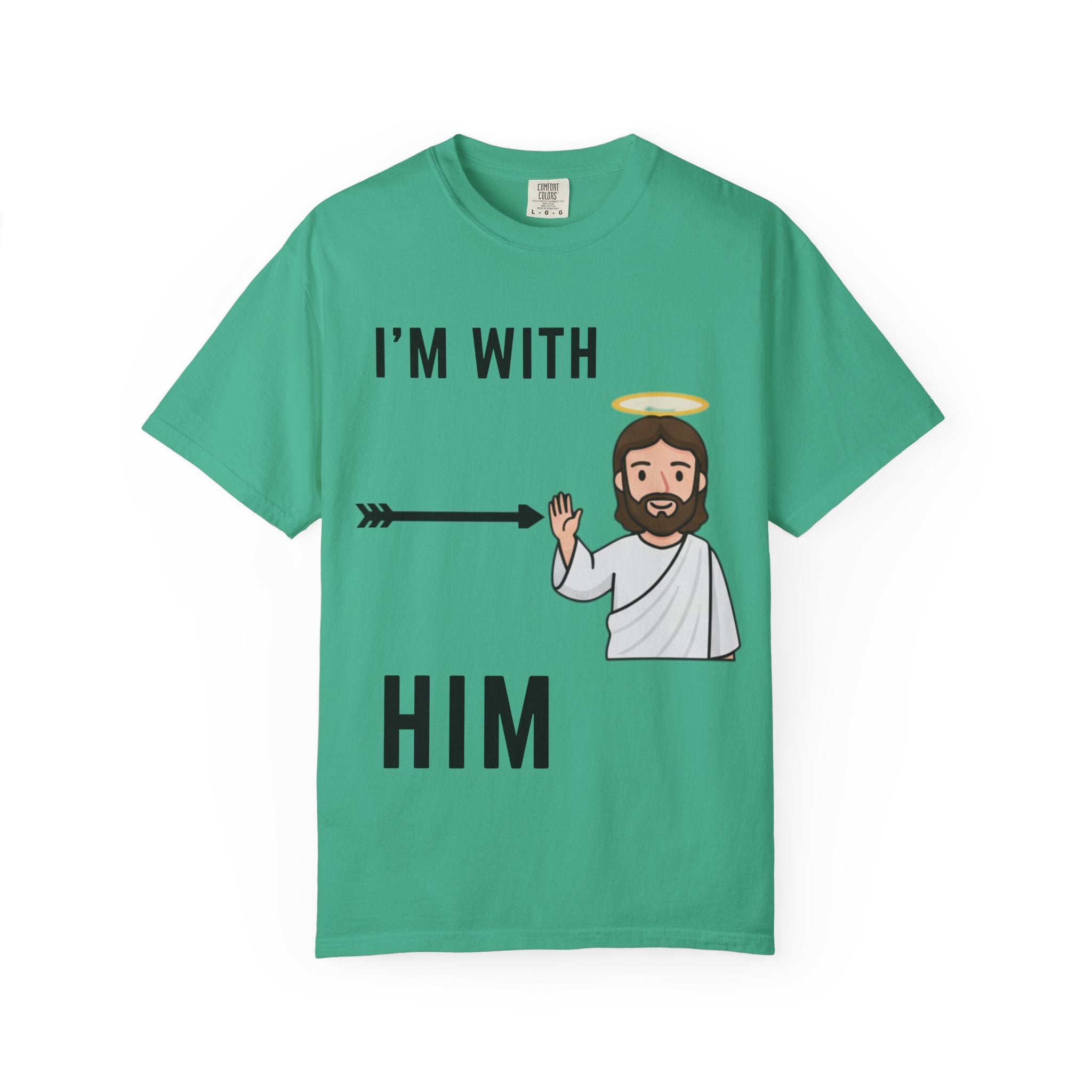 🔥 I’m With Him → Christian T-Shirt | Arrow Pointing to Jesus | Minimalist Faith Tee | Subtle Cross Design | Bible-Inspired Apparel by Uplifted Gear Printify