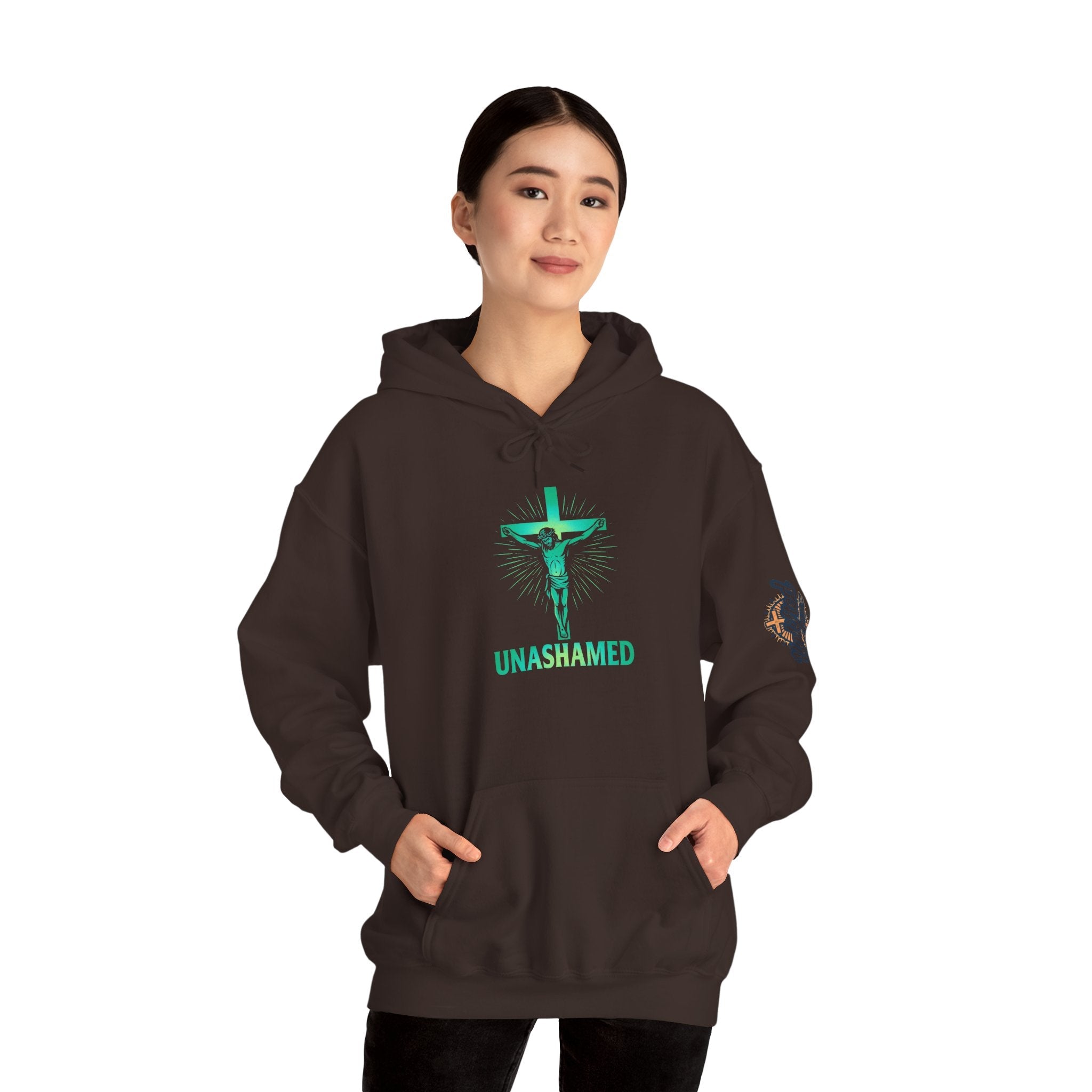 Unashamed Hoodie – Romans 1:16 Crucifixion Christian Hoodie for Bold Unwavering Faith Printify