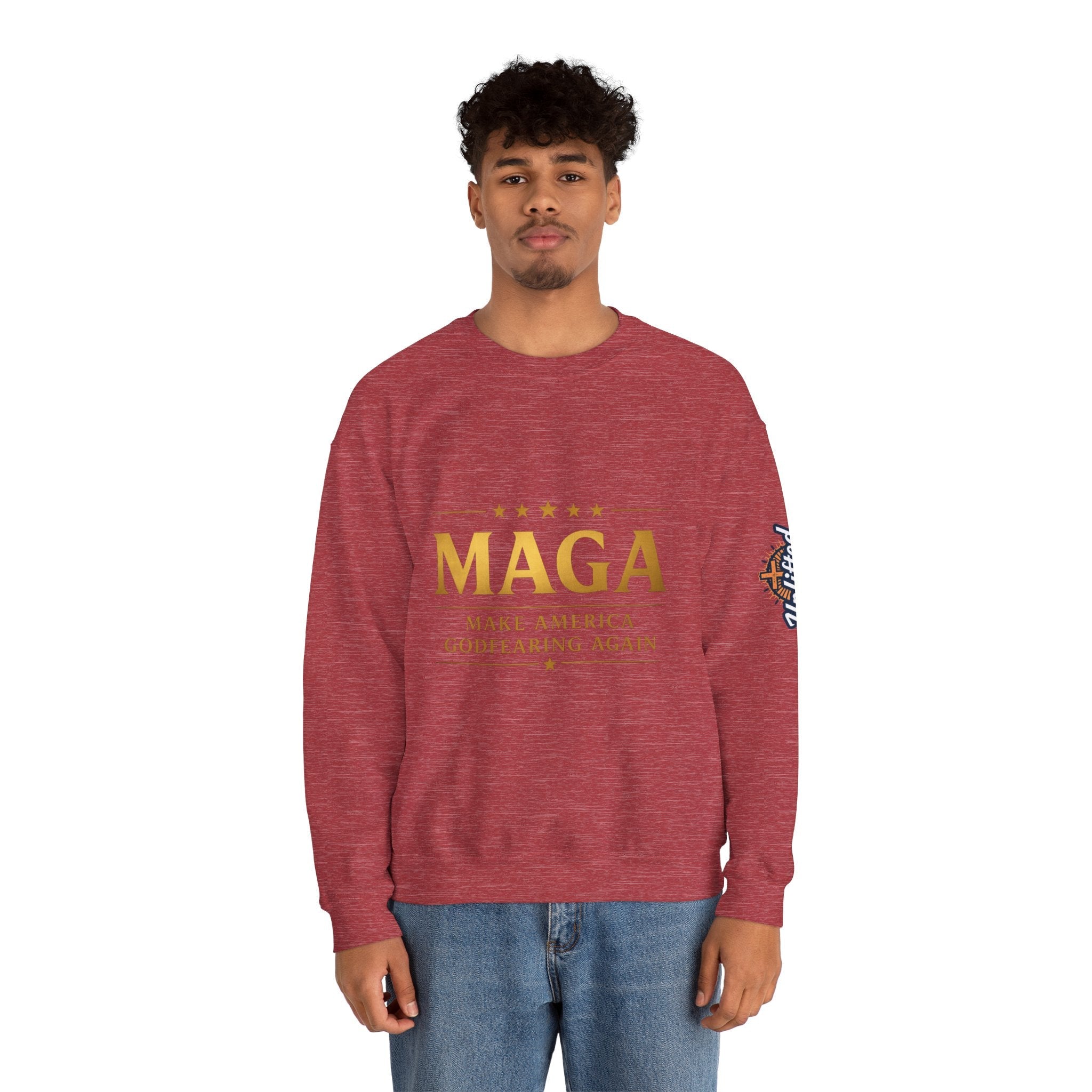 Sweatshirt — "MAGA Make America Godfearing Again" Gold Logo Crewneck Printify