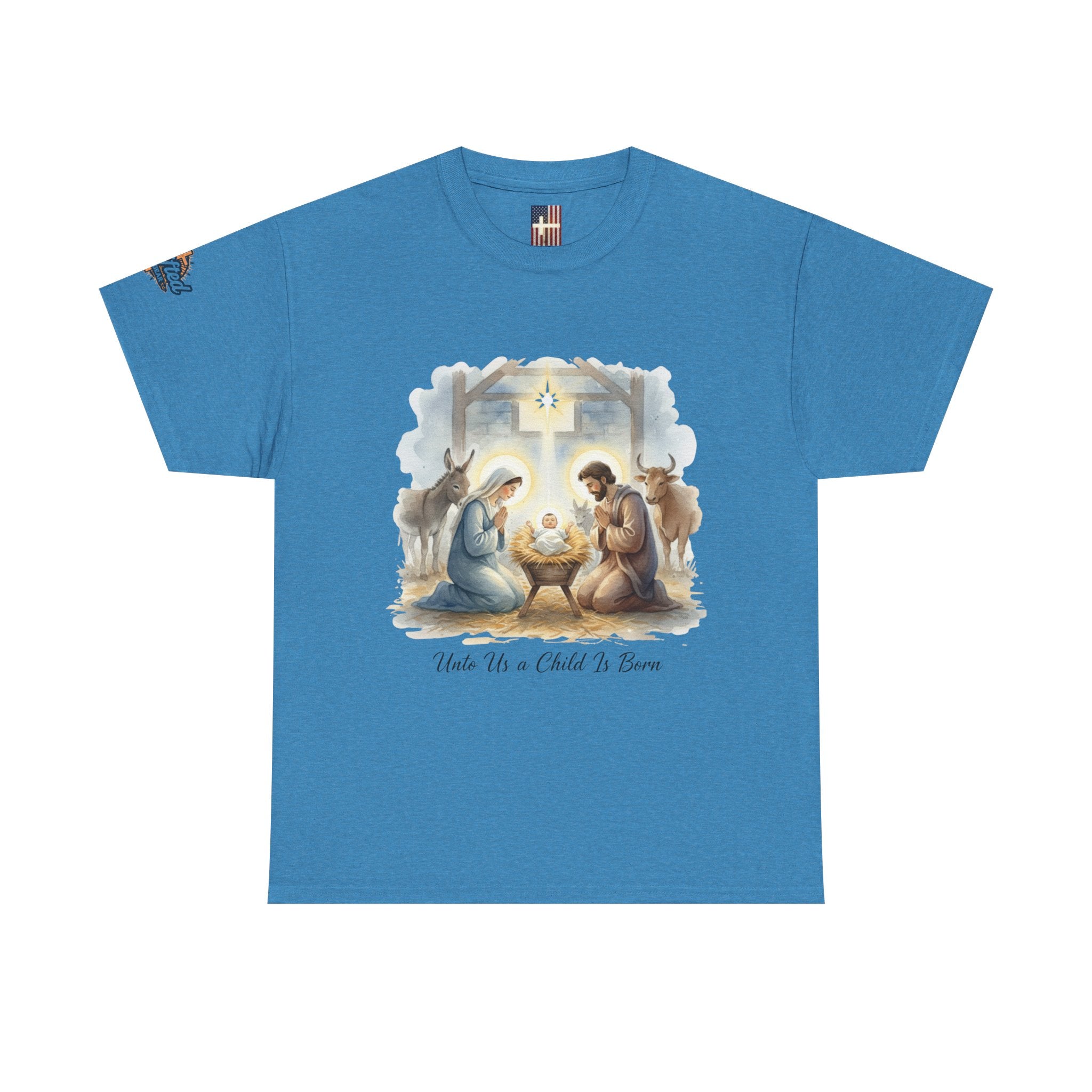 Unto Us a Child is Born T-shirt – Isaiah 9:6 Nativity Manger Scene Christian Christmas T-shirt for Holy Night Faith Printify