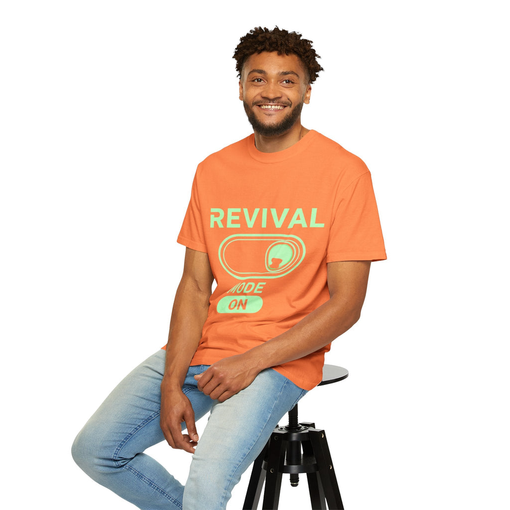 🔥 Revival Mode: ON – Christian Techwear T-Shirt | Glowing Green Faith Switch | Futuristic Jesus Shirt | Activate Your Spiritual Awakening | Uplifted Gear Printify