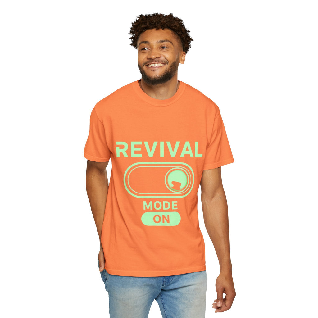 🔥 Revival Mode: ON – Christian Techwear T-Shirt | Glowing Green Faith Switch | Futuristic Jesus Shirt | Activate Your Spiritual Awakening | Uplifted Gear Printify