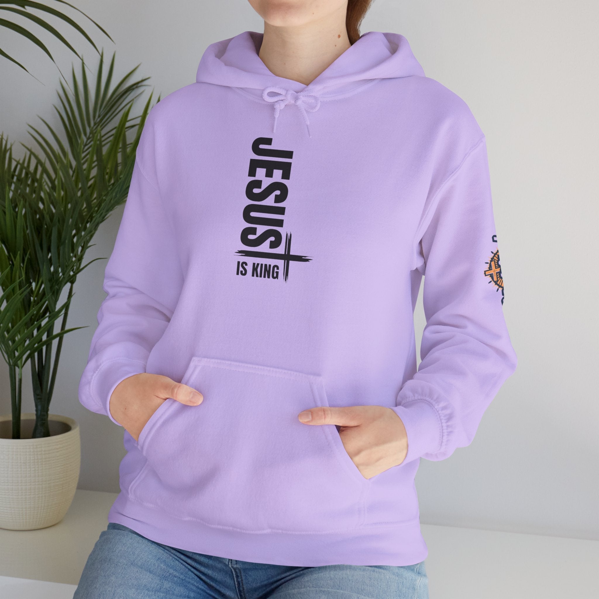 Jesus Is King Hoodie | Modern Typographic Cross Christian Hoodie Printify