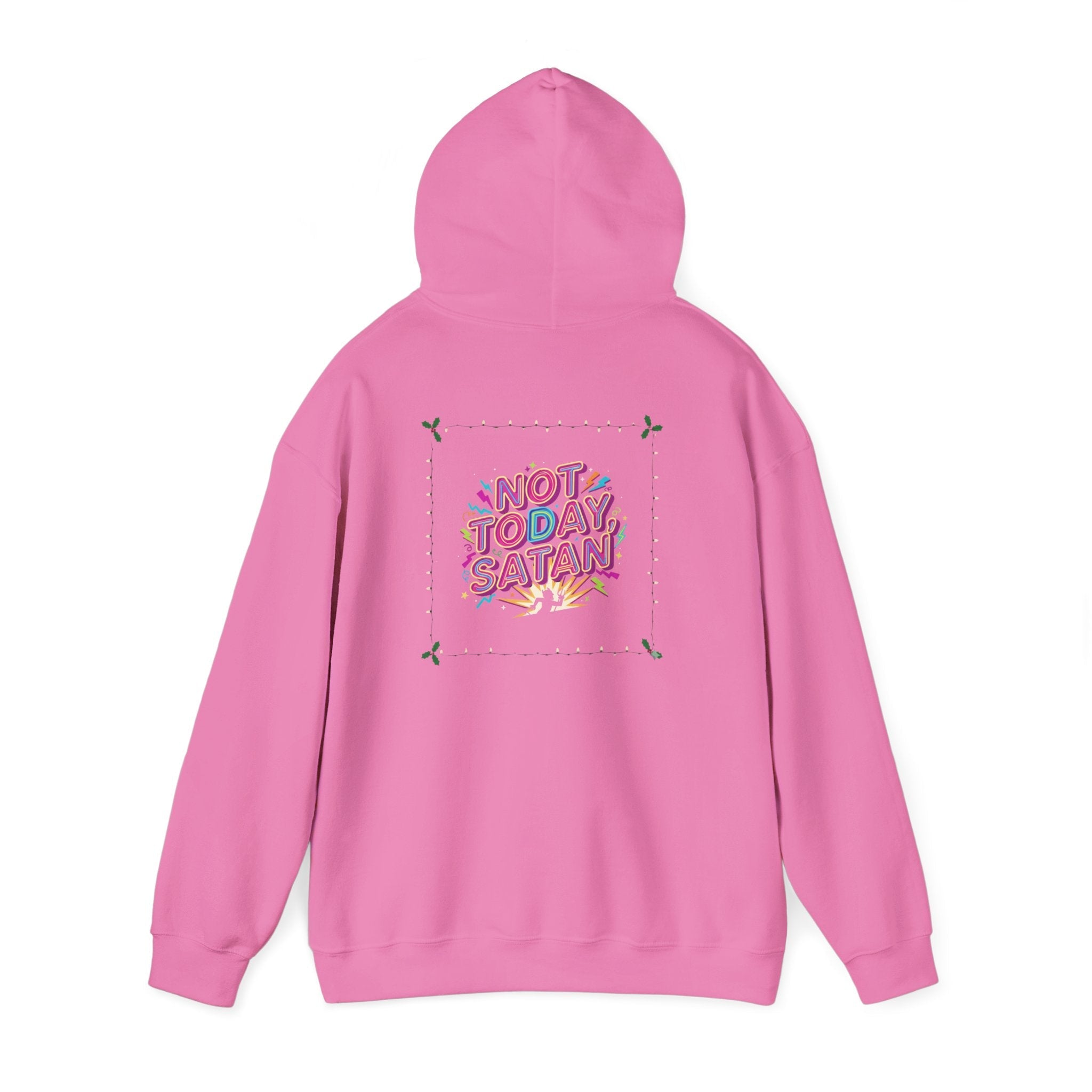 🔥 Not Today, Satan – Retro 90s Christian Hoodie | Neon Faith Tee | Funky Cartoon Devil | Bold Bible Verse Shirt | Uplifted Gear Printify