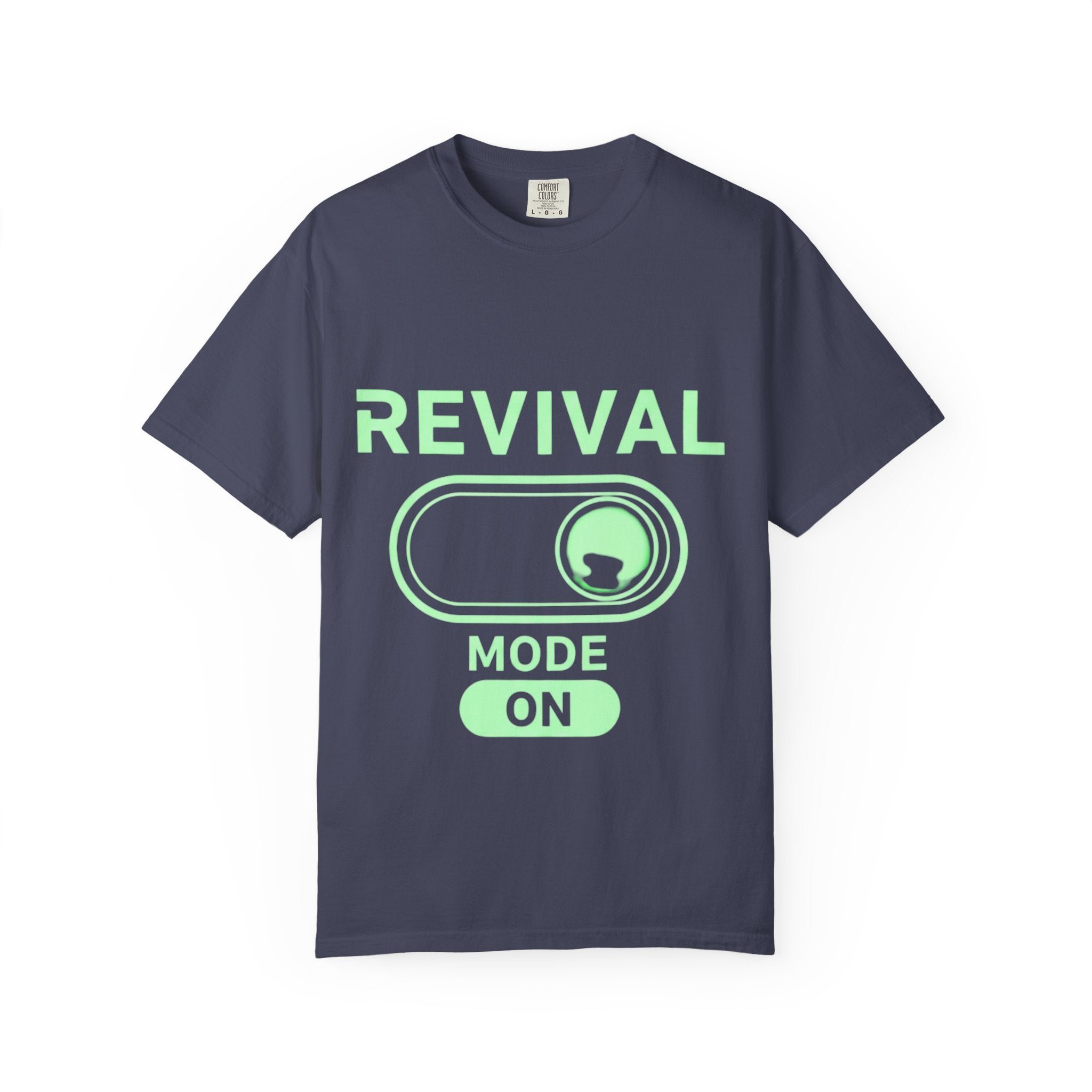 🔥 Revival Mode: ON – Christian Techwear T-Shirt | Glowing Green Faith Switch | Futuristic Jesus Shirt | Activate Your Spiritual Awakening | Uplifted Gear Printify
