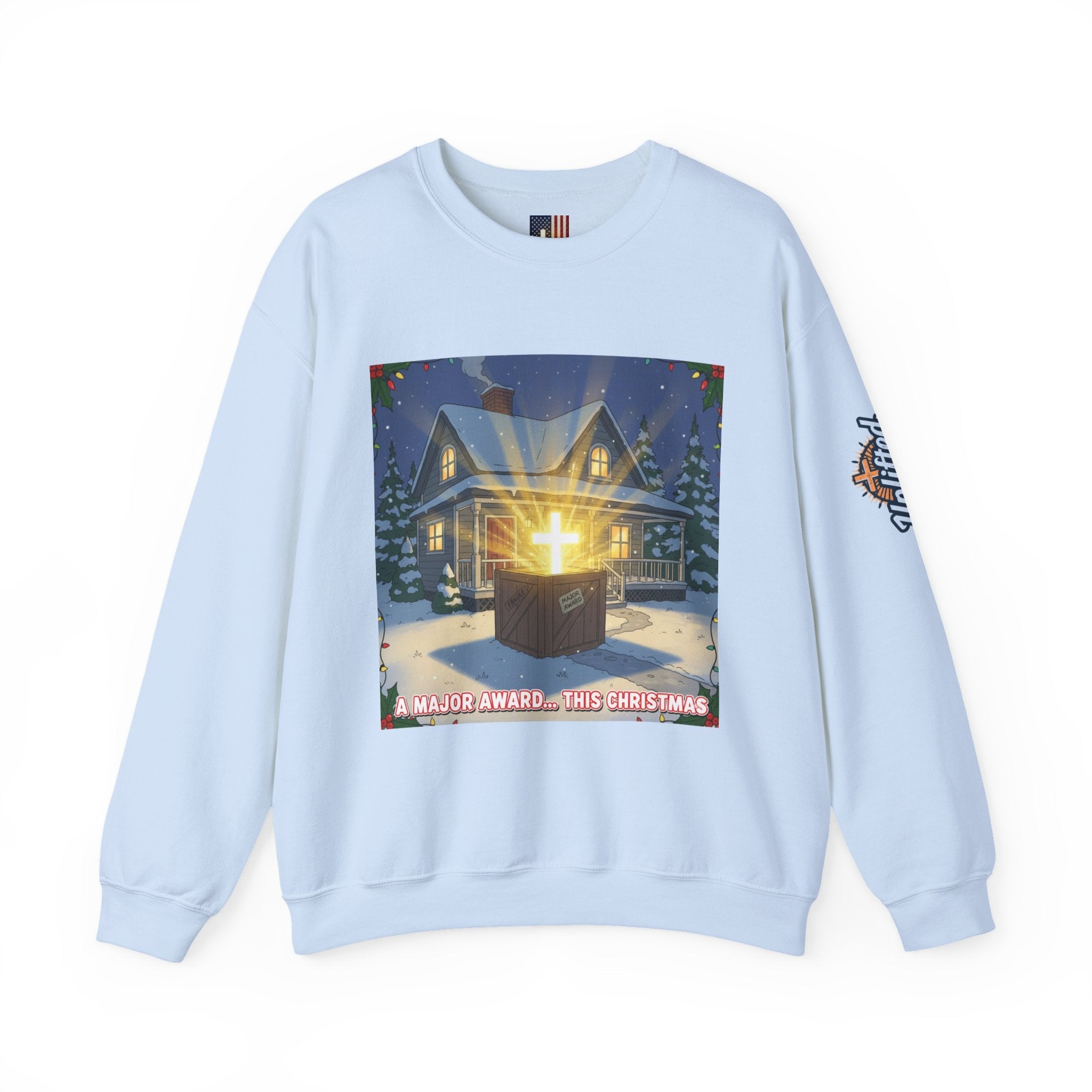 A Major Award This Christmas Sweatshirt – Fragile Leg Lamp Parody Cross Unboxing Christian Sweatshirt for Hilarious Faith & Holiday Glow Printify