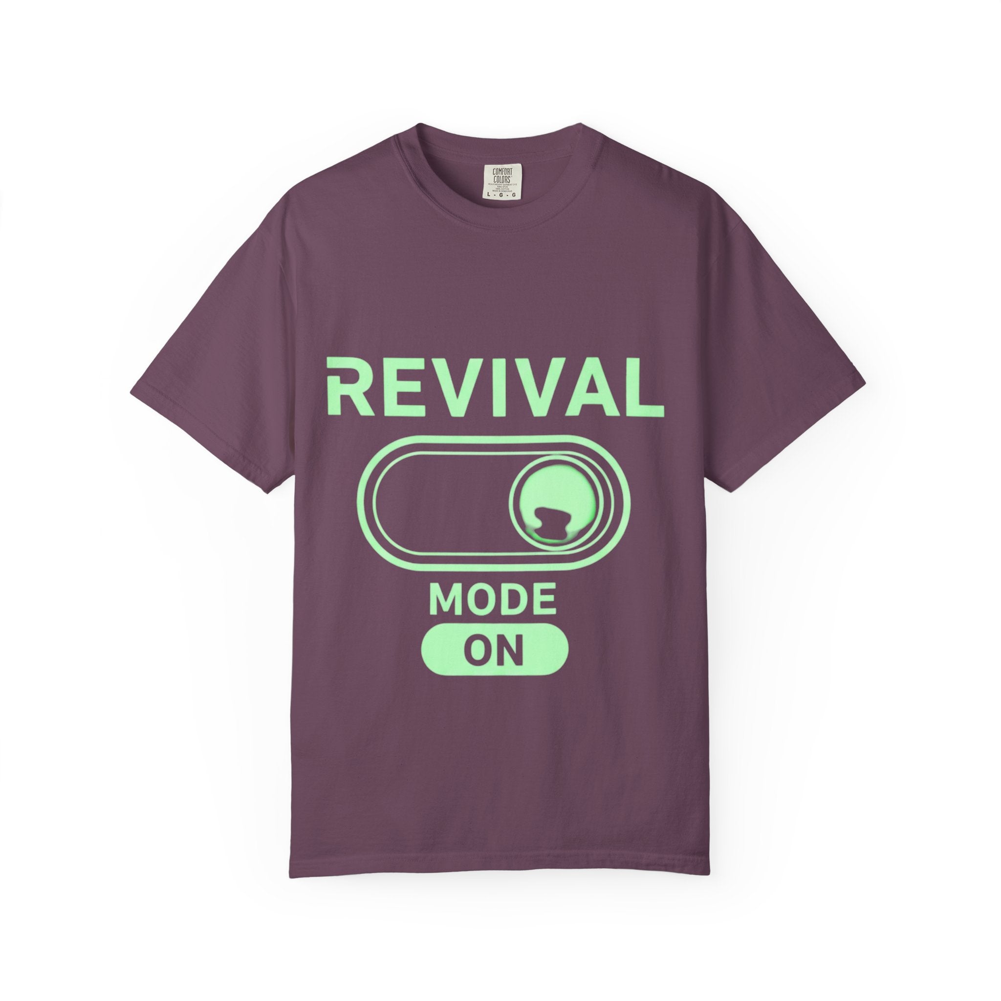 🔥 Revival Mode: ON – Christian Techwear T-Shirt | Glowing Green Faith Switch | Futuristic Jesus Shirt | Activate Your Spiritual Awakening | Uplifted Gear Printify