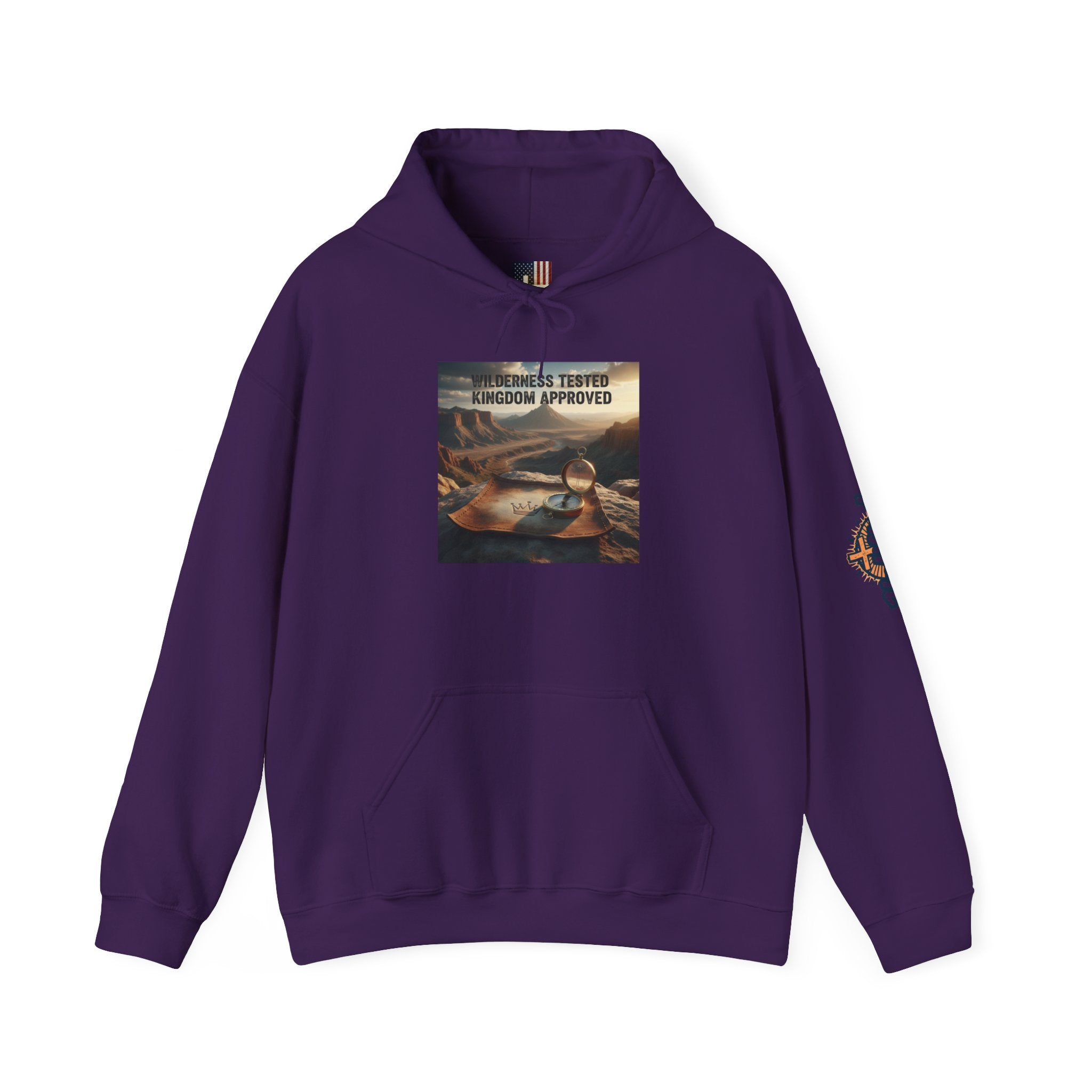 Wilderness Tested Kingdom Approved Hoodie – Mountain Desert Compass Crown Christian Sweatshirt for Biblical Adventure Faith Printify