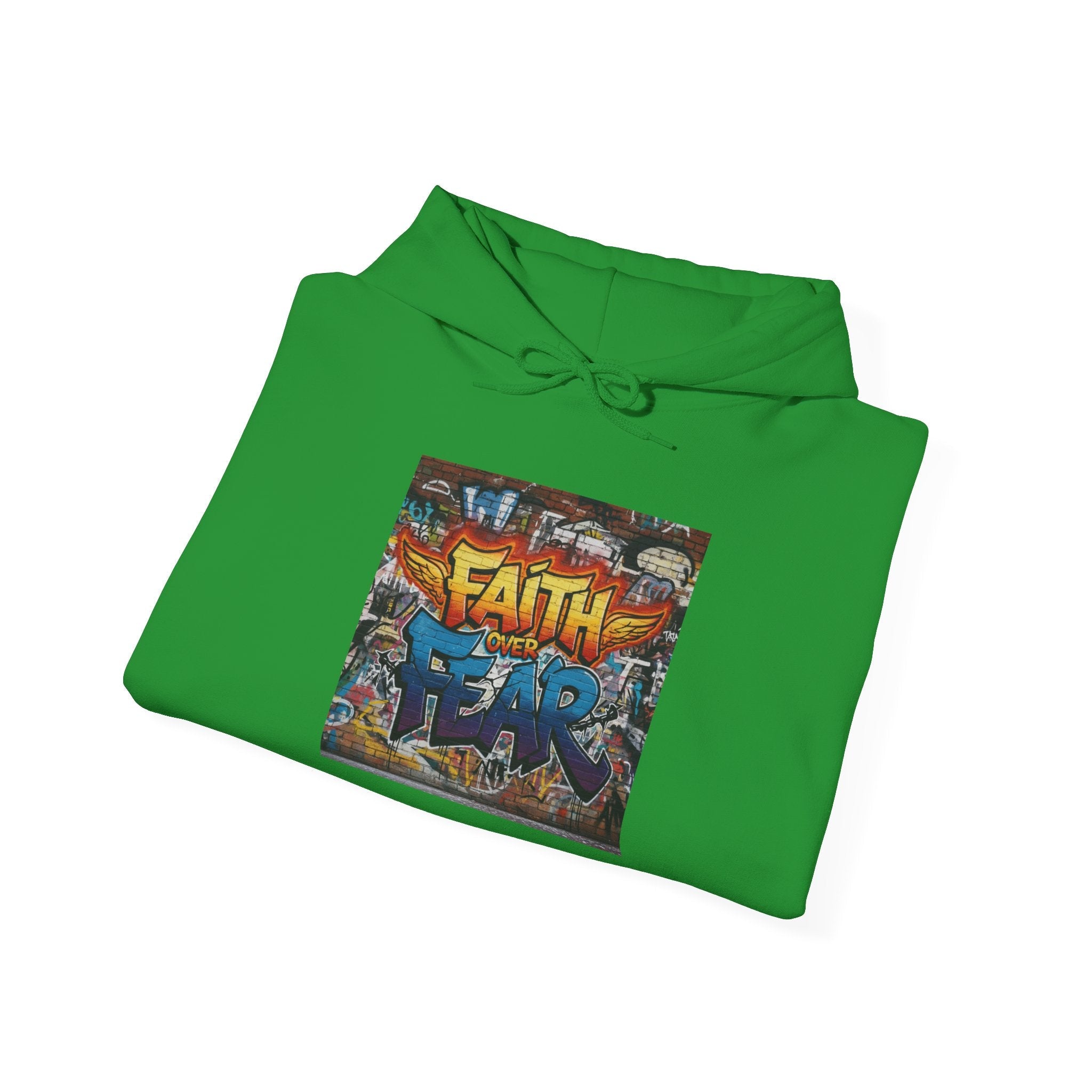 Faith Over Fear Hoodie – Graffiti Wall Christian Sweatshirt for Bold 2 Corinthians 5:7 Streetwear & Unshakable Faith Printify