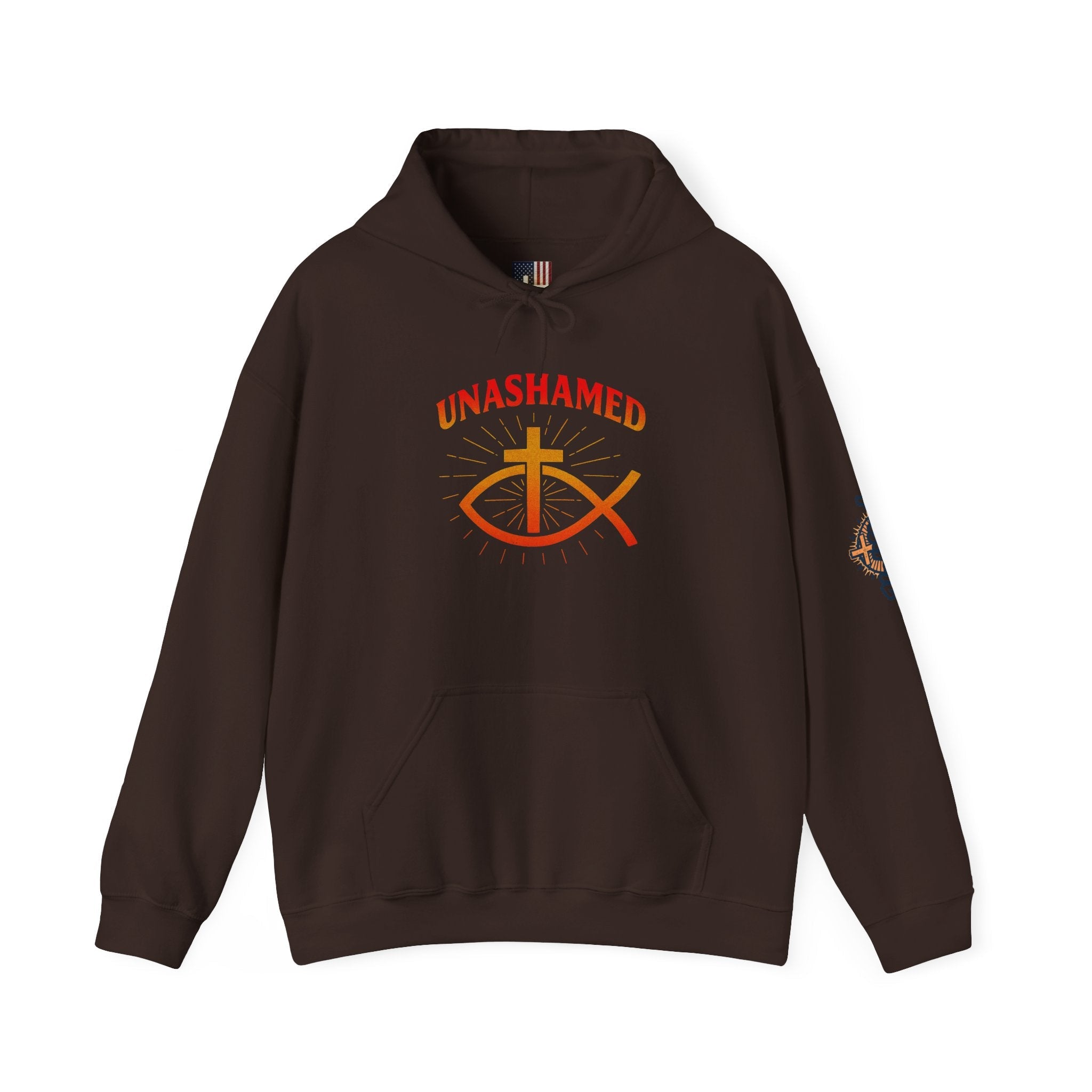 Unashamed Hoodie – Ichthys Jesus Fish & Cross Christian Sweatshirt for Romans 1:16 Bold Faith Printify