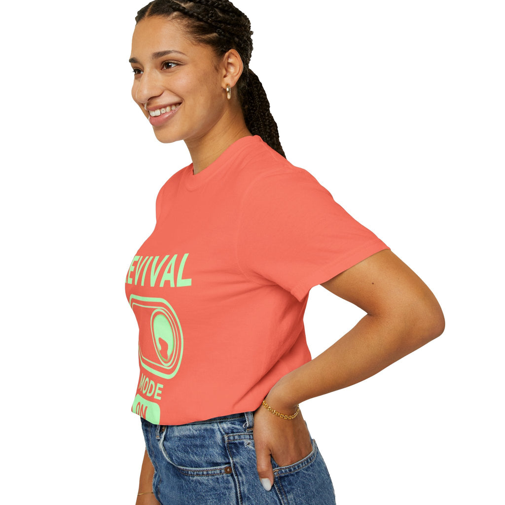 🔥 Revival Mode: ON – Christian Techwear T-Shirt | Glowing Green Faith Switch | Futuristic Jesus Shirt | Activate Your Spiritual Awakening | Uplifted Gear Printify