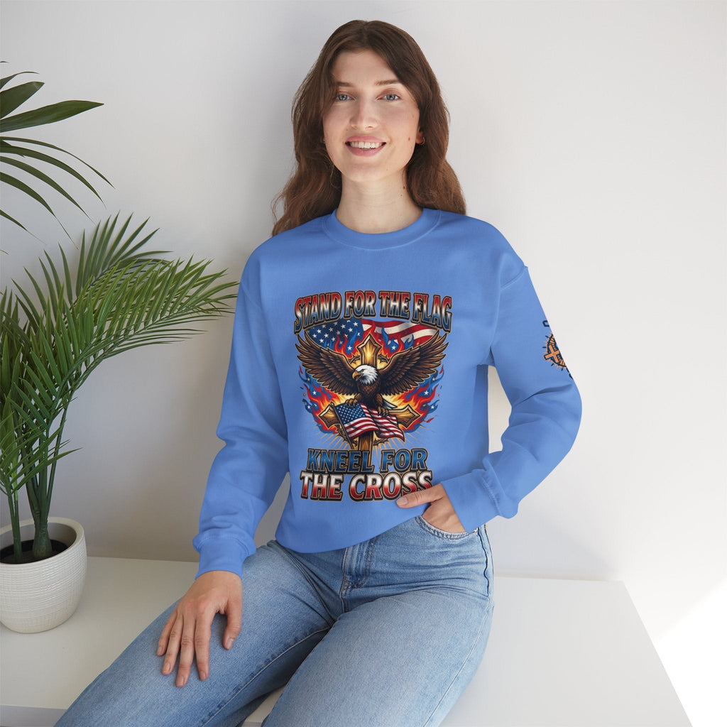 Stand for the Flag Kneel for the Cross Sweatshirt | Patriotic Eagle Sweatshirt Printify