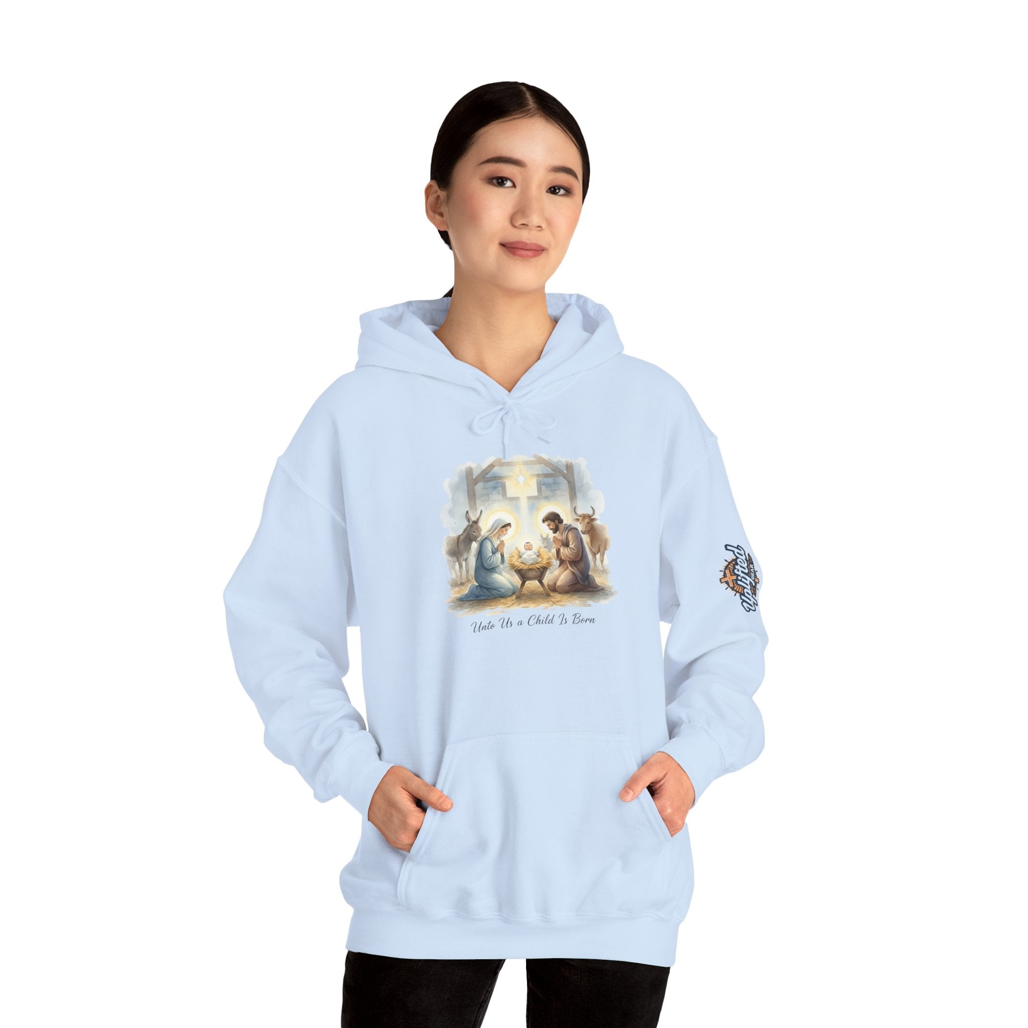 Unto Us a Child is Born Hoodie – Isaiah 9:6 Nativity Manger Scene Christian Christmas Sweatshirt for Holy Night Faith Printify
