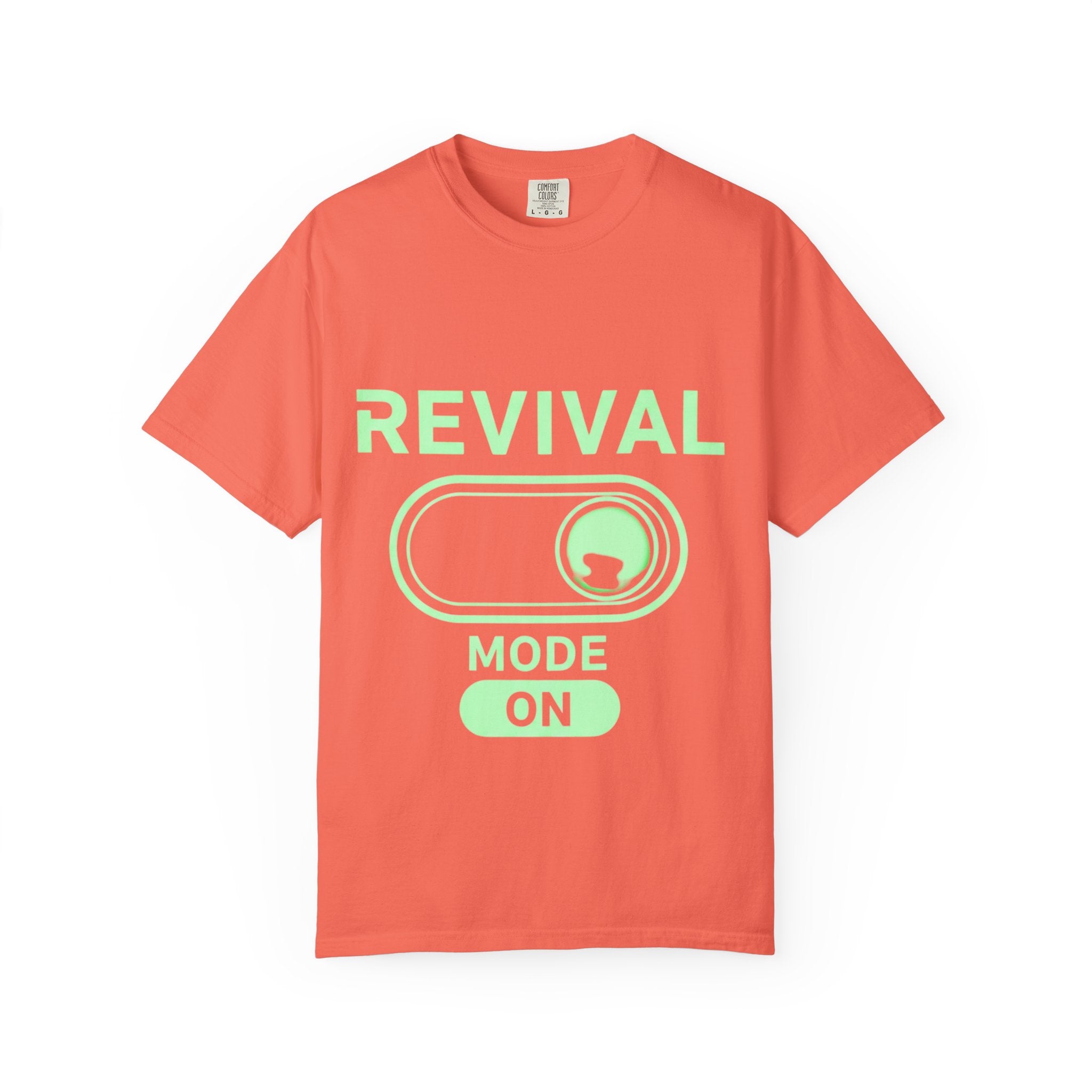 🔥 Revival Mode: ON – Christian Techwear T-Shirt | Glowing Green Faith Switch | Futuristic Jesus Shirt | Activate Your Spiritual Awakening | Uplifted Gear Printify