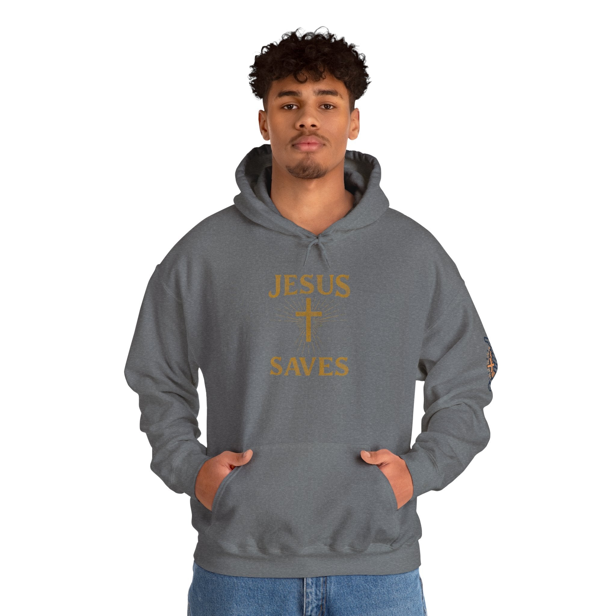 Jesus Saves Hoodie – Radiant Cross & Rays of Light Christian Sweatshirt for Eternal Hope & Faith Printify