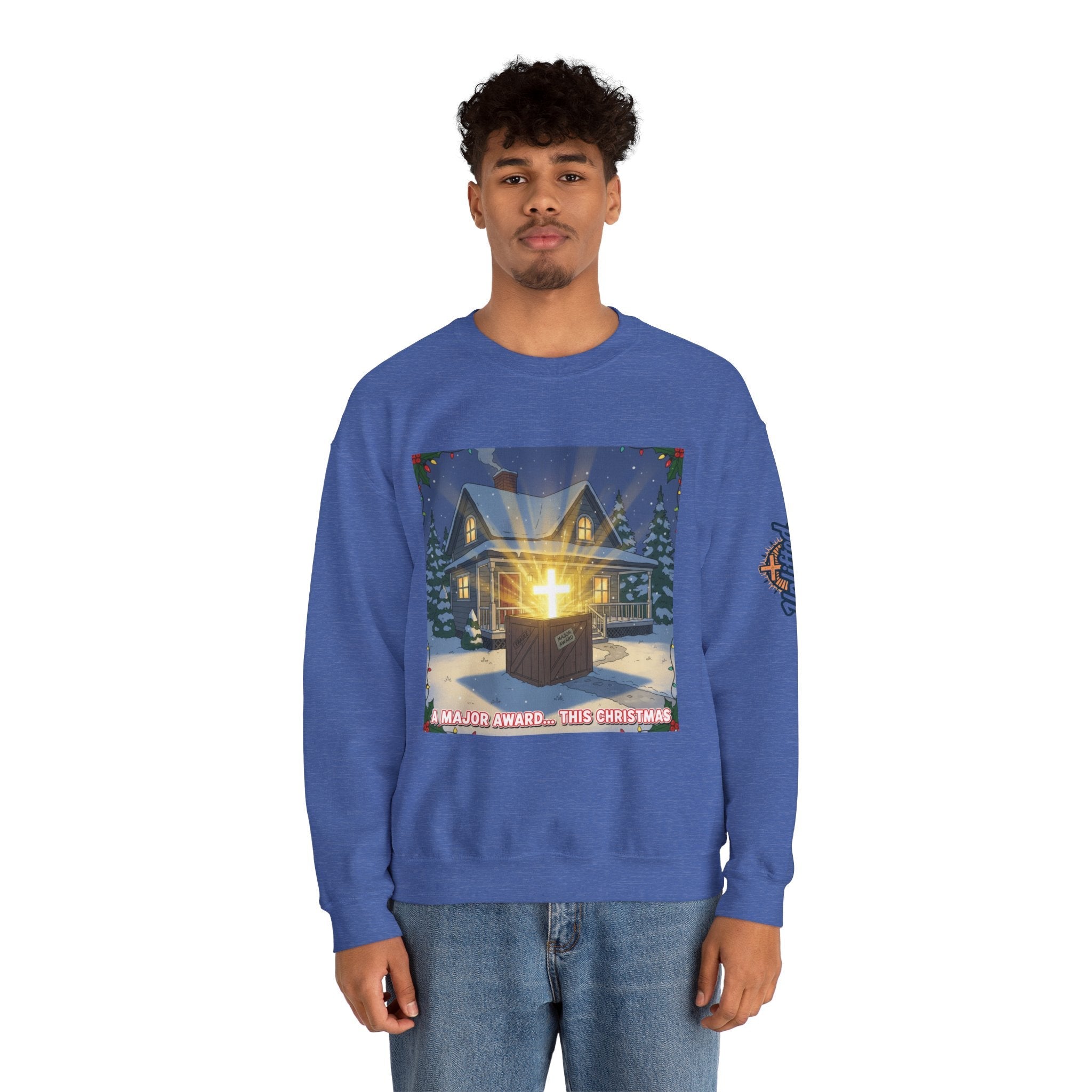 A Major Award This Christmas Sweatshirt – Fragile Leg Lamp Parody Cross Unboxing Christian Sweatshirt for Hilarious Faith & Holiday Glow Printify