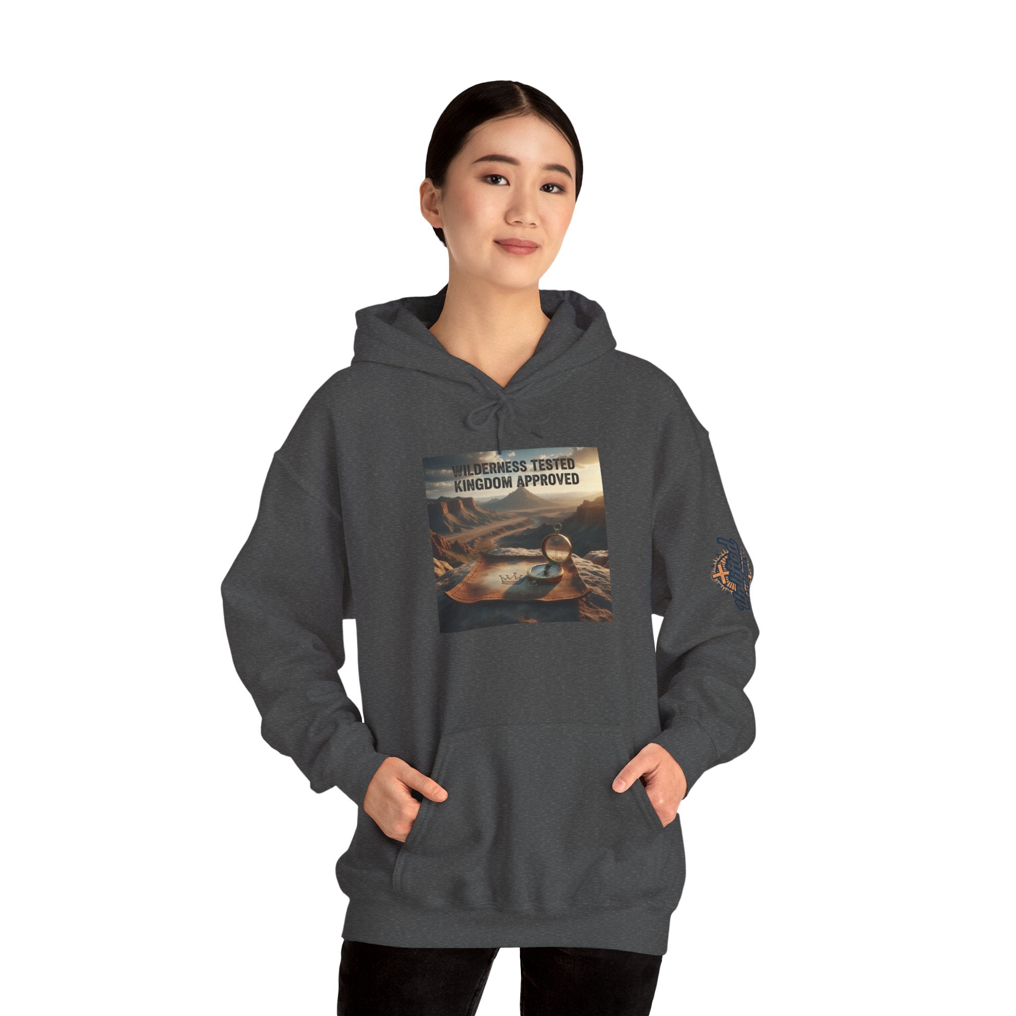 Wilderness Tested Kingdom Approved Hoodie – Mountain Desert Compass Crown Christian Sweatshirt for Biblical Adventure Faith Printify
