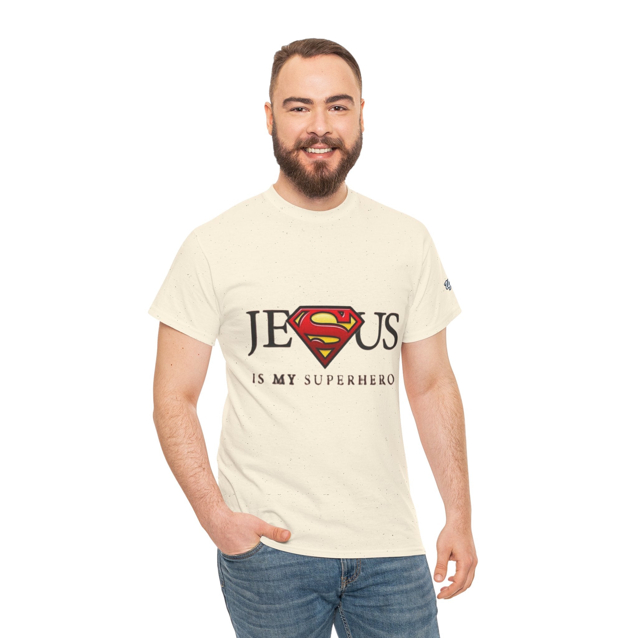 Jesus Is My Superhero T-Shirt — Faith-Based Superman-Inspired Tee Printify