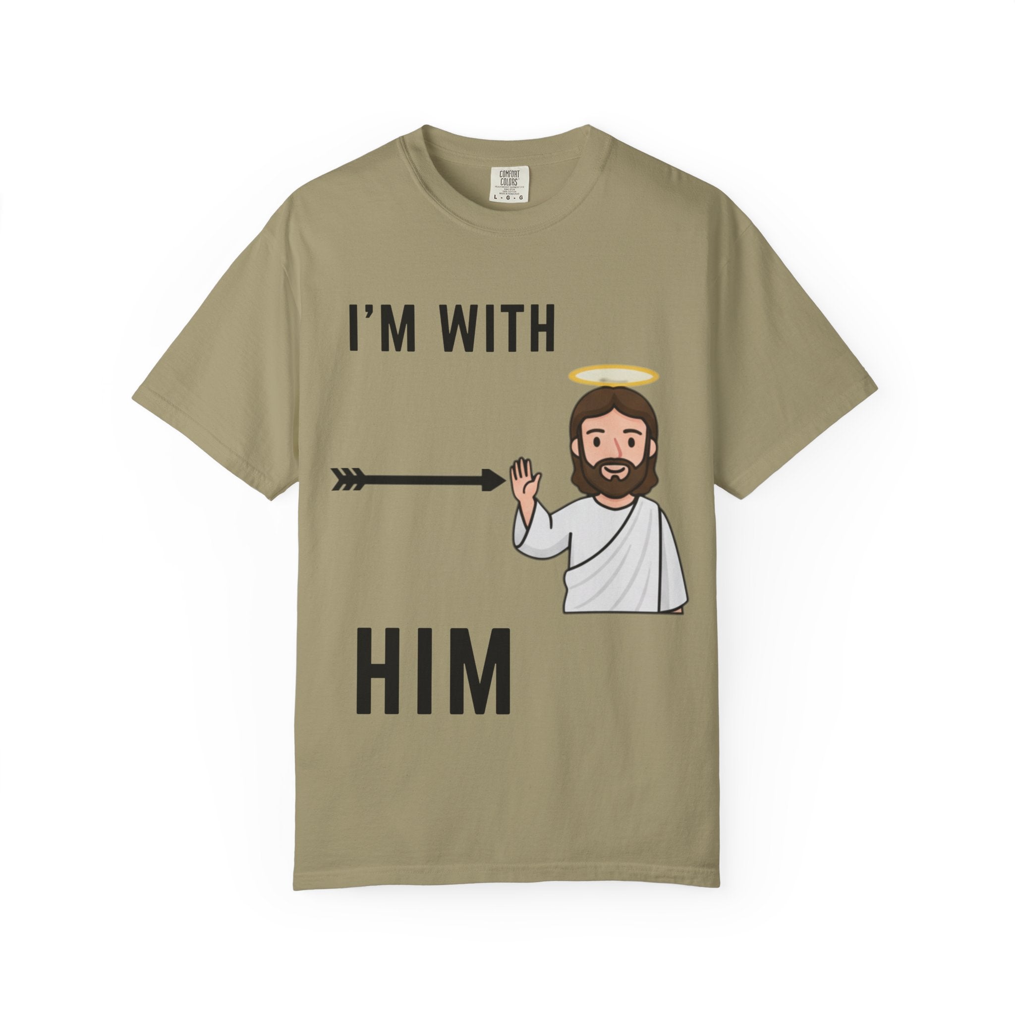 🔥 I’m With Him → Christian T-Shirt | Arrow Pointing to Jesus | Minimalist Faith Tee | Subtle Cross Design | Bible-Inspired Apparel by Uplifted Gear Printify