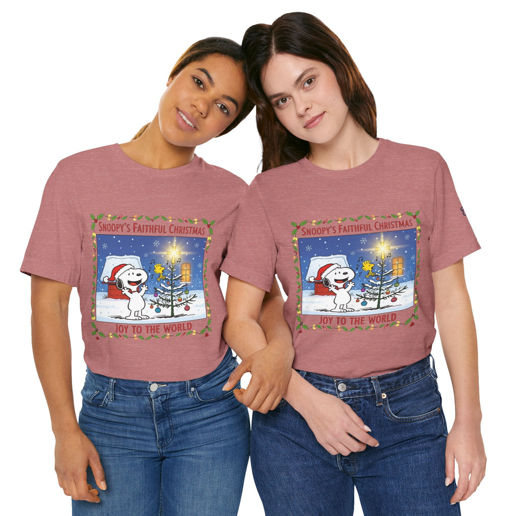🎄 Faithful Christmas Friends – Christian Holiday T-Shirt | Festive Tree & Cartoon Duo | Heartwarming Christmas Tee by Uplifted Gear Printify