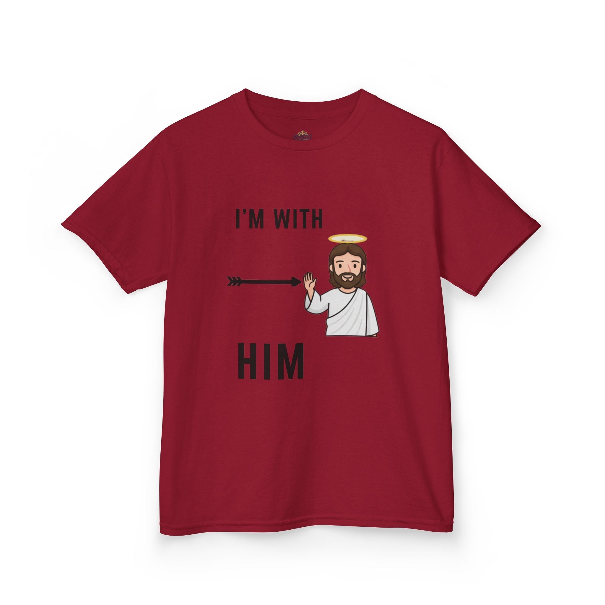🔥 I’m With Him → Christian Kids T-Shirt | Arrow Pointing to Jesus | Minimalist Faith Tee | Subtle Cross Design | Bible-Inspired Apparel by Uplifted Gear Printify