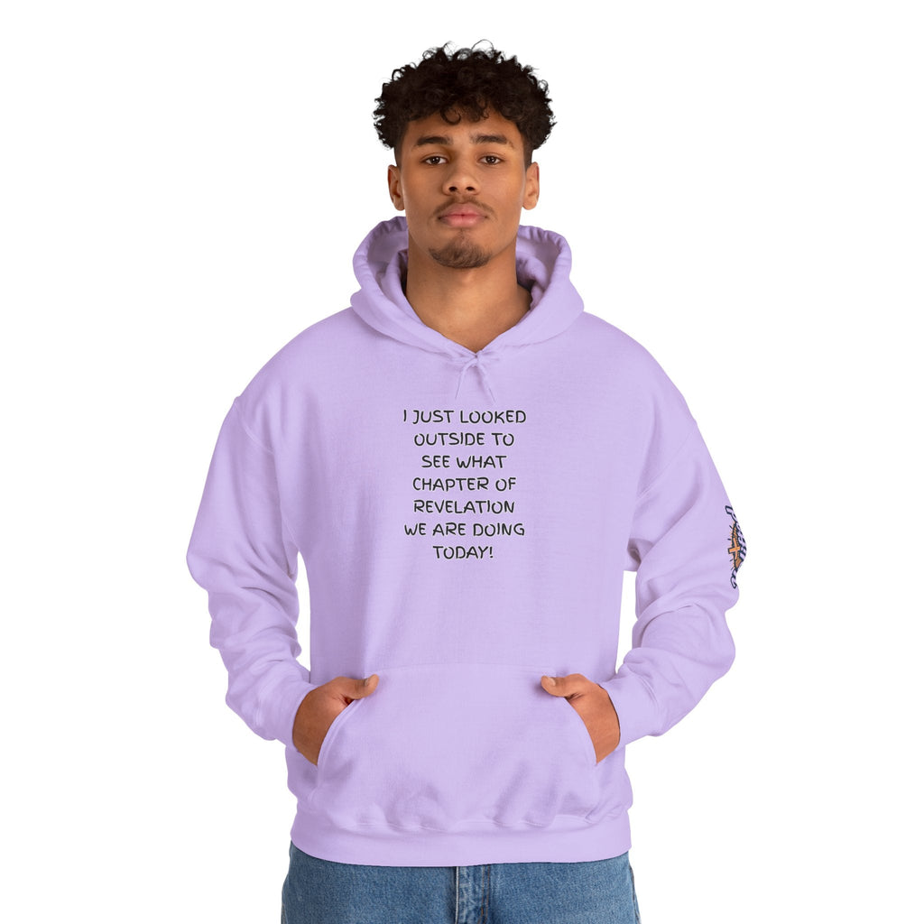 What Chapter of Revelation Hoodie – I Looked Outside My Window Christian Sweatshirt for End Times Humor & Faith Printify