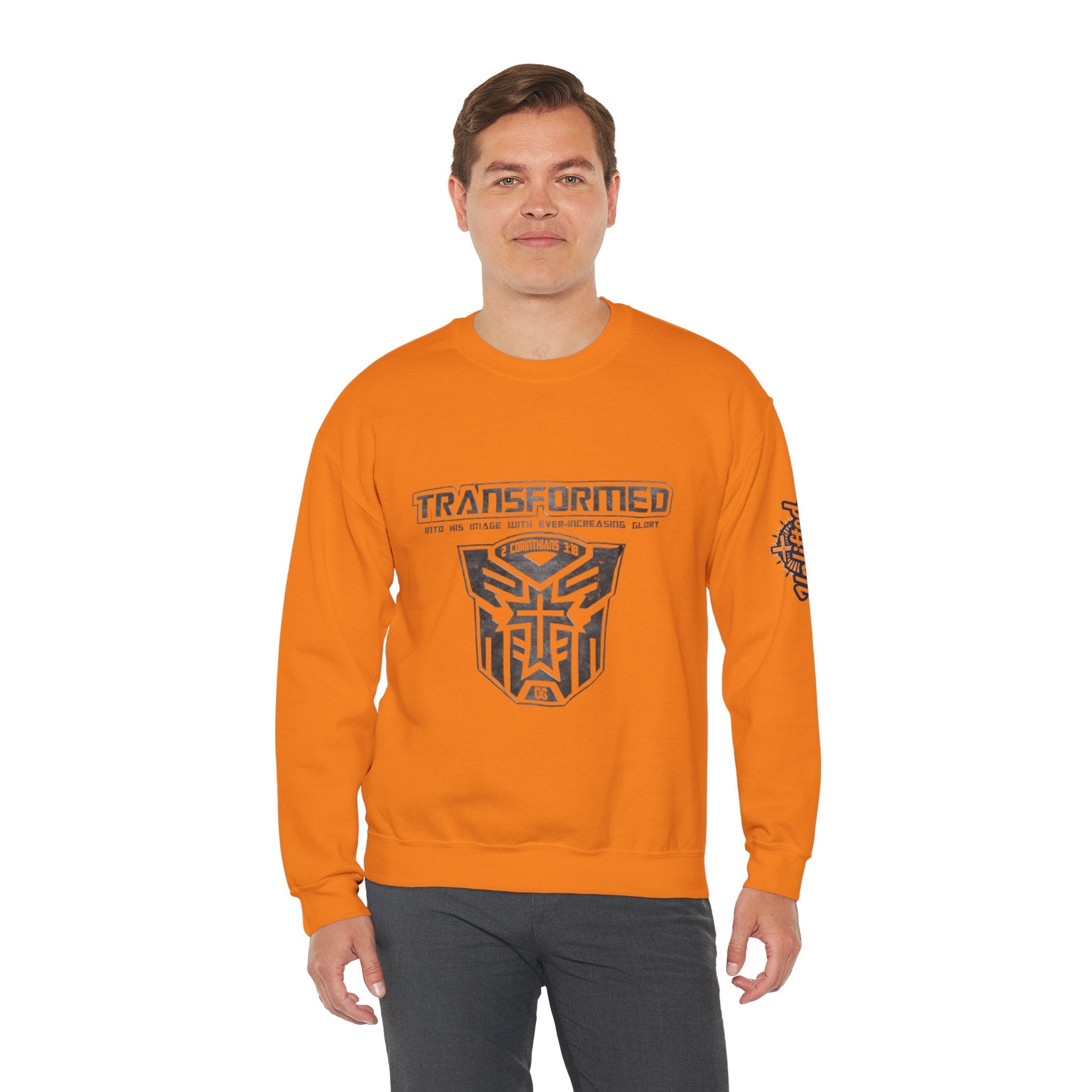 Transformer Logo Christian Sweatshirt | 2 Corinthians 3:18 Bible Verse Sweatshirt Printify