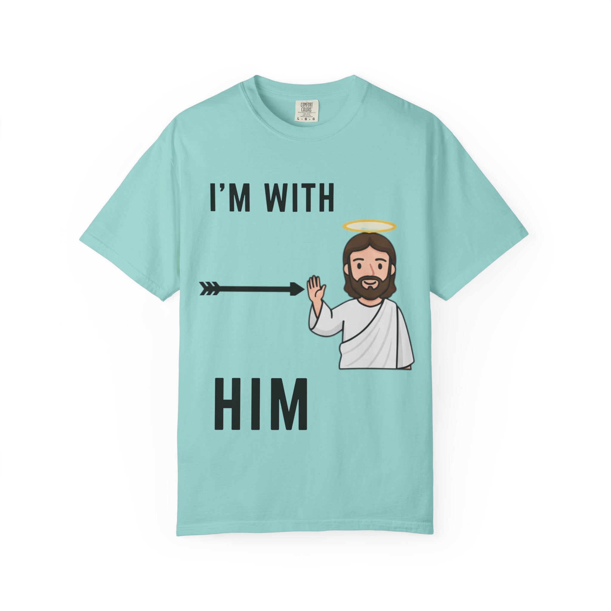 🔥 I’m With Him → Christian T-Shirt | Arrow Pointing to Jesus | Minimalist Faith Tee | Subtle Cross Design | Bible-Inspired Apparel by Uplifted Gear Printify