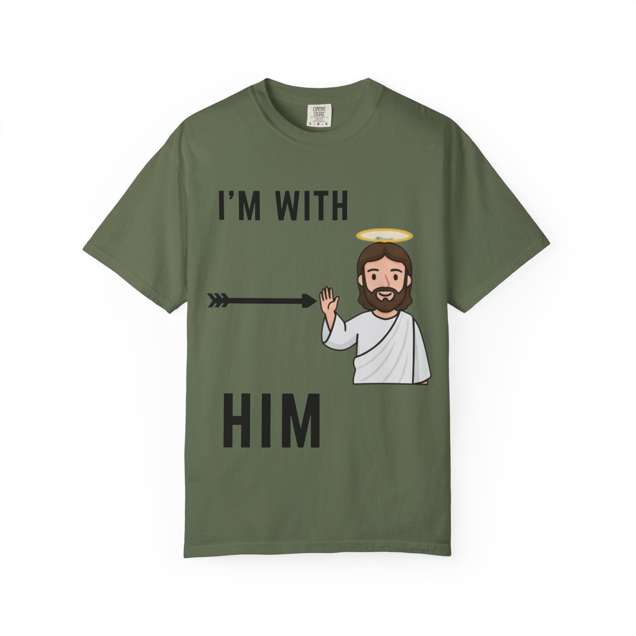 🔥 I’m With Him → Christian T-Shirt | Arrow Pointing to Jesus | Minimalist Faith Tee | Subtle Cross Design | Bible-Inspired Apparel by Uplifted Gear Printify