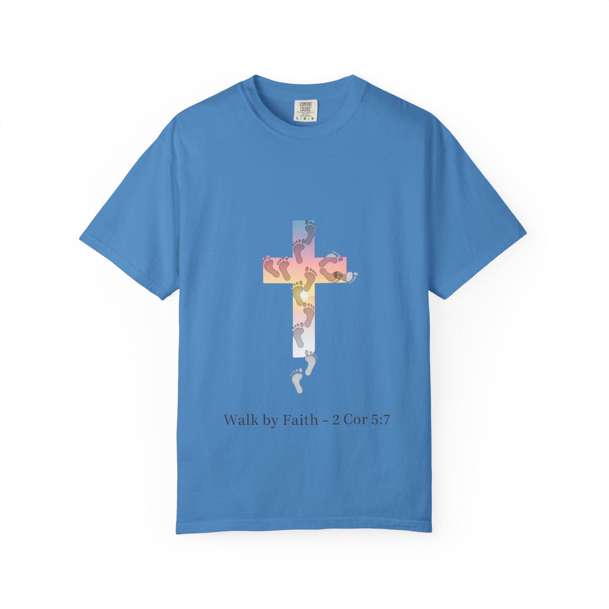 Walk by Faith T-Shirt – Cross & Footprints Christian Tee for Bold Believers Printify