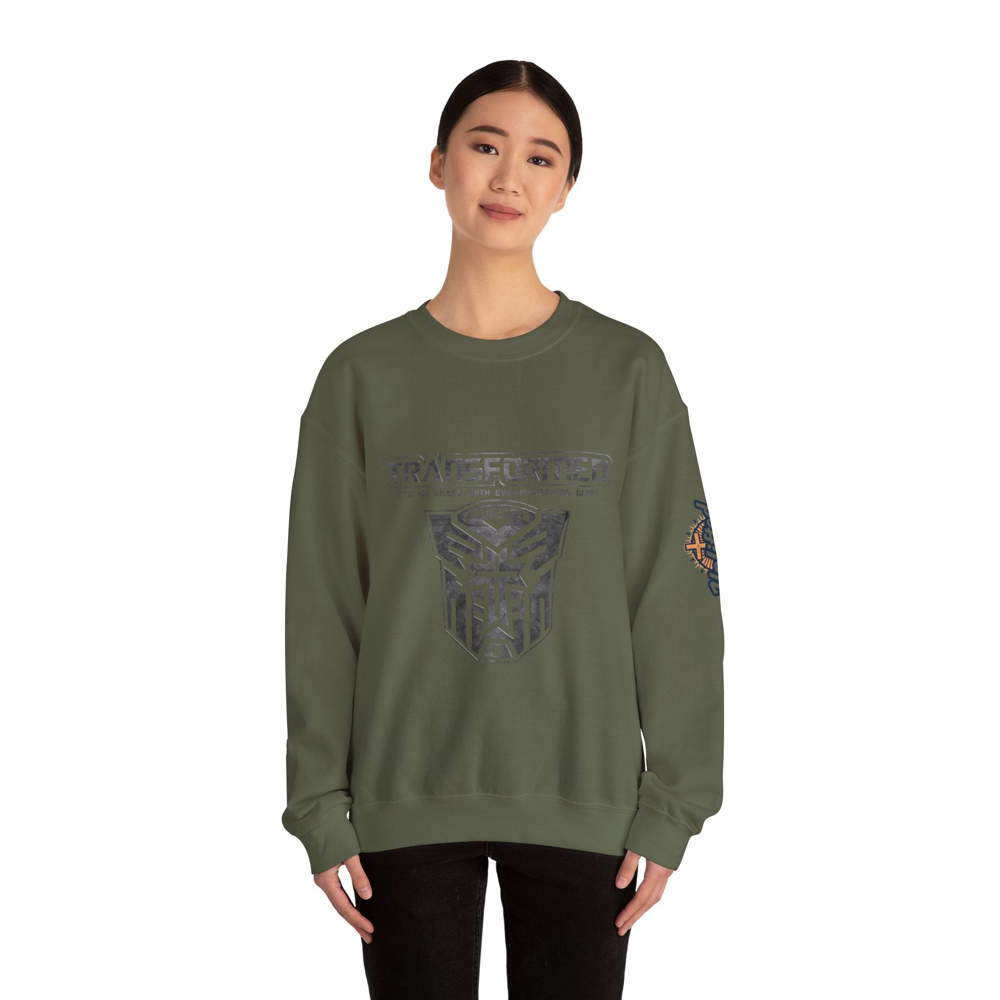 Transformer Logo Christian Sweatshirt | 2 Corinthians 3:18 Bible Verse Sweatshirt Printify