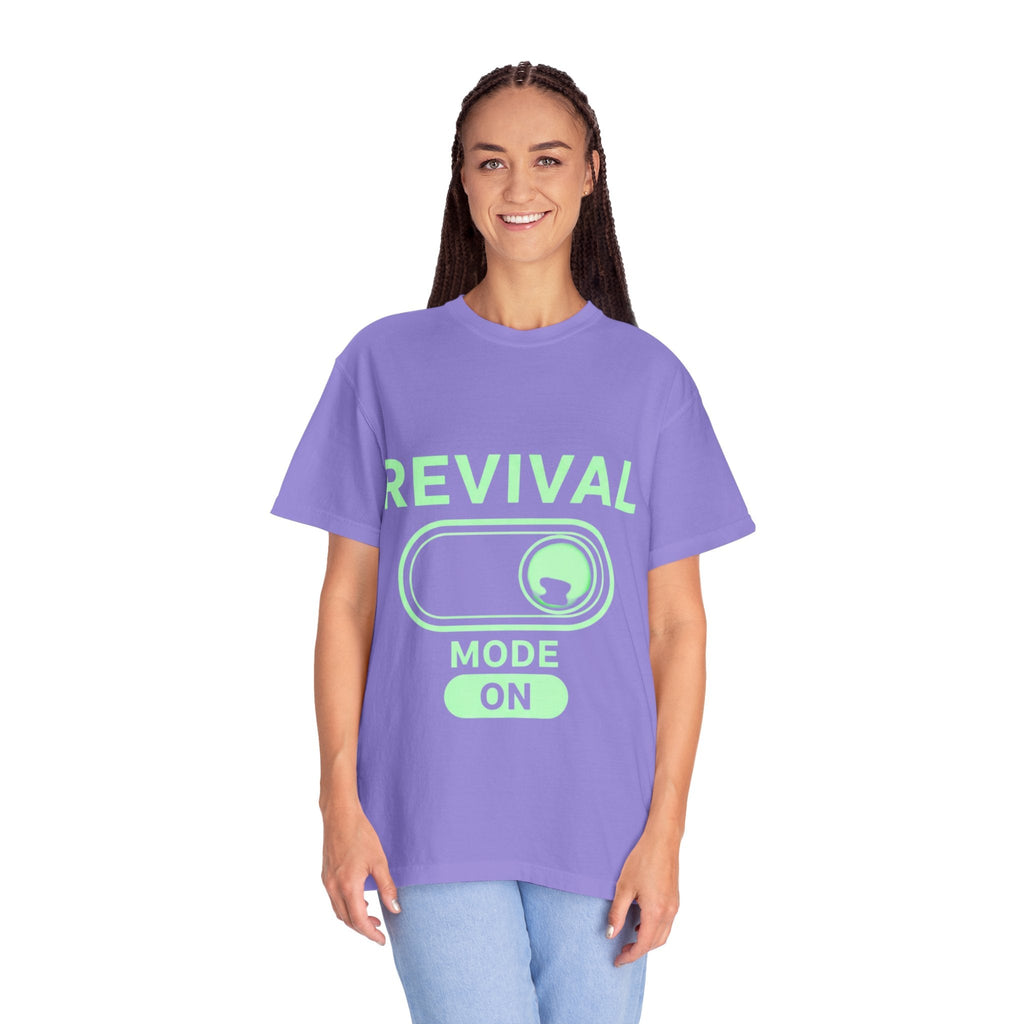 🔥 Revival Mode: ON – Christian Techwear T-Shirt | Glowing Green Faith Switch | Futuristic Jesus Shirt | Activate Your Spiritual Awakening | Uplifted Gear Printify