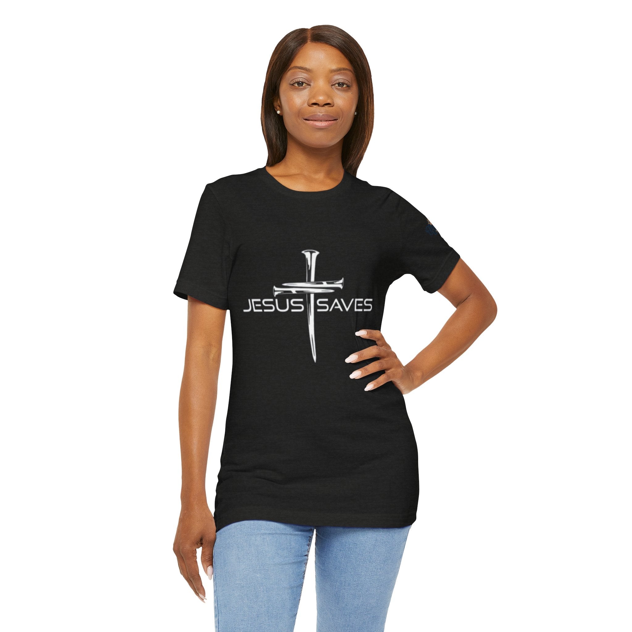 Jesus Saves T-shirt – 3 Nails Crucifix Cross Christian T-shirt for Redemption Faith & Bold Salvation Printify