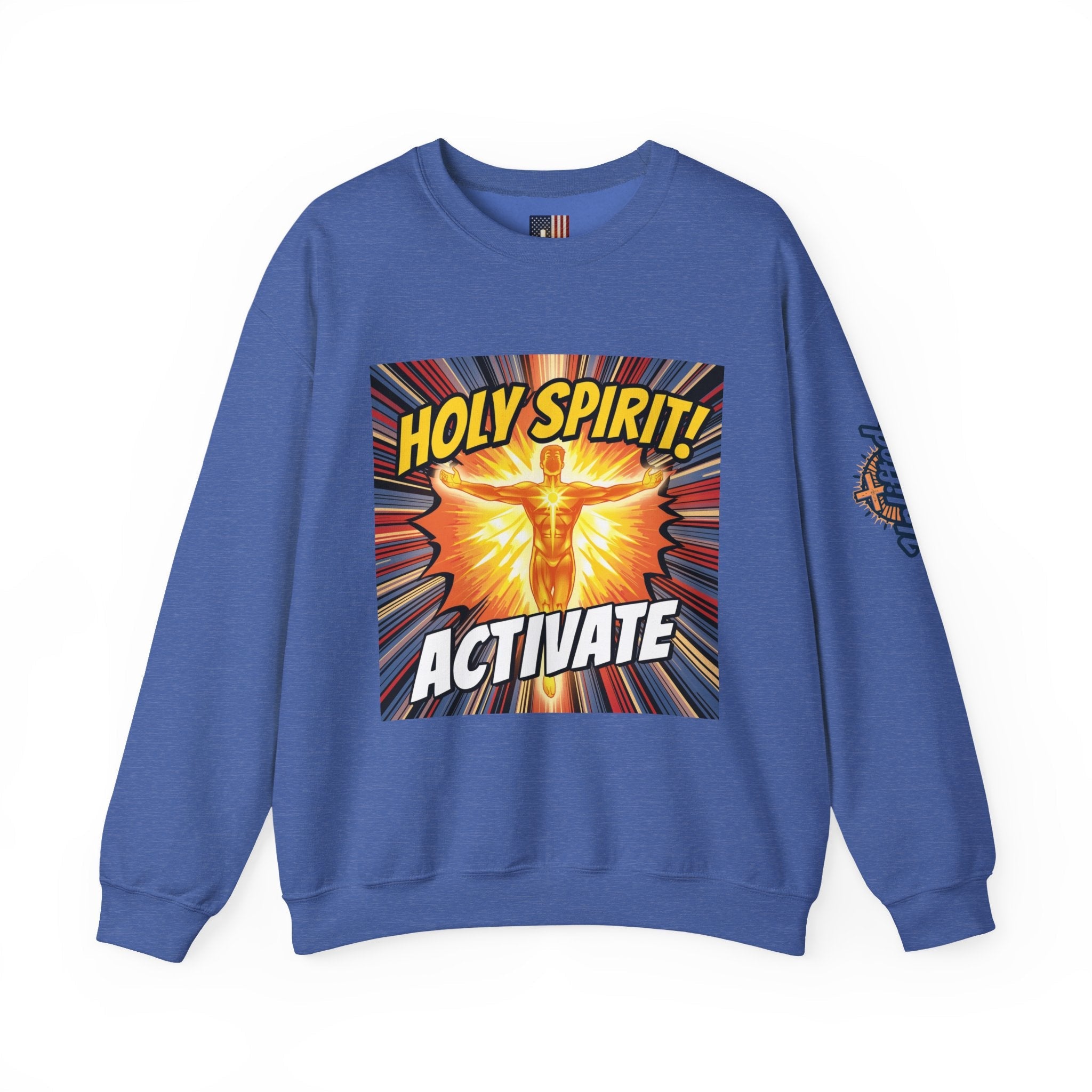 Holy Spirit Activate Sweatshirt – Superhero Christian Sweatshirt with Vibrant Power-Up Design for Faith-Fueled Boldness Printify