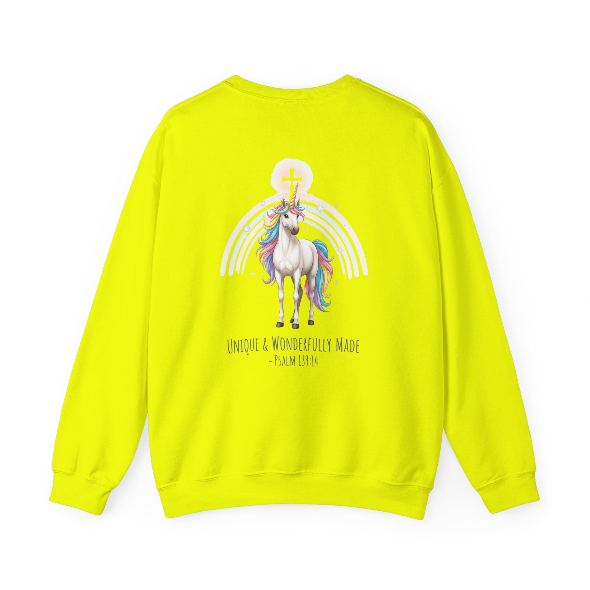 Unique Unicorn Sweatshirt – Rainbow Cross Psalm 139:14 Christian Sweatshirt for Wonderfully Made Printify