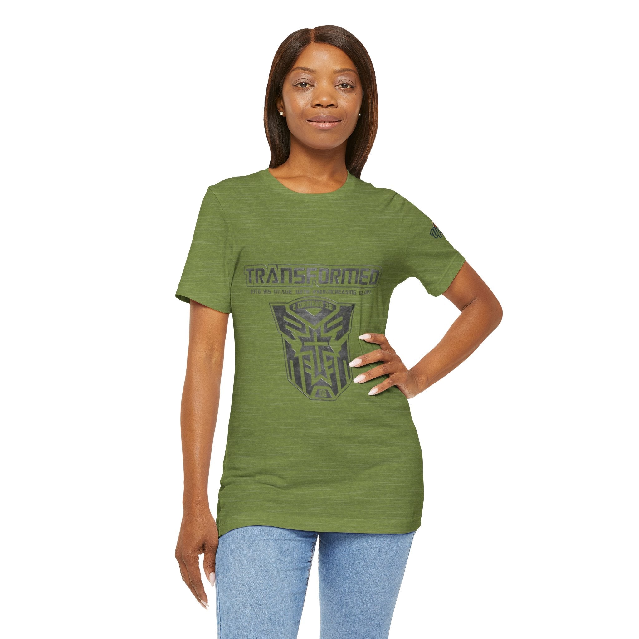 Transformer Logo Christian T-shirt | 2 Corinthians 3:18 Bible Verse T-shirt Printify