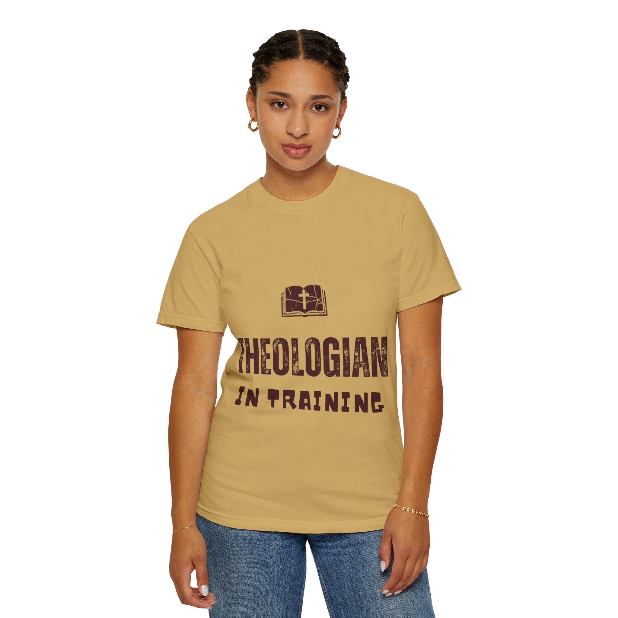 Theologian in Training T-Shirt – Open Bible & Cross Christian Tee for Faithful Learners Printify