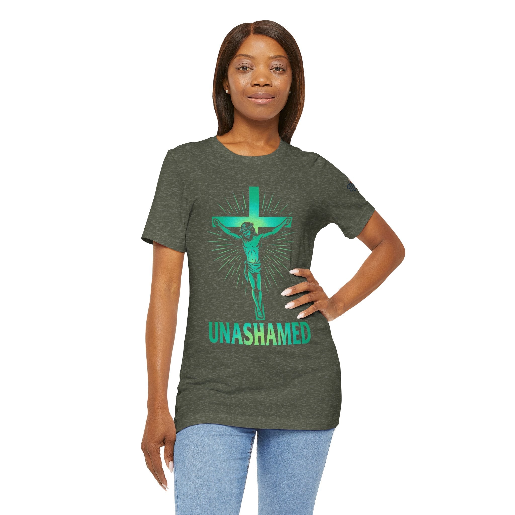 Unashamed T-shirt – Romans 1:16 Crucifixion Christian t-shirt for Bold Unwavering Faith Printify