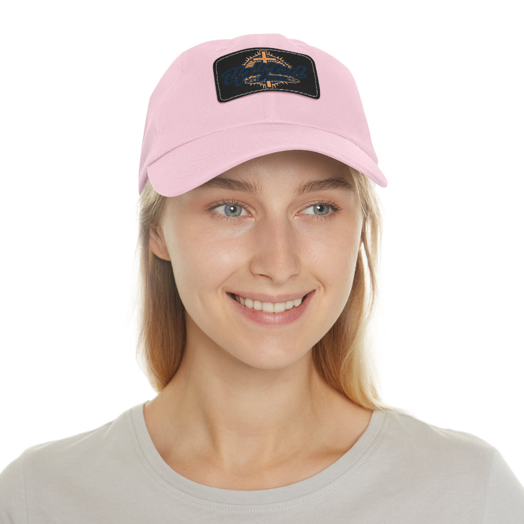 Uplifted Gear Leather Patch Dad Hat — Vintage Aviation Logo Cap Printify