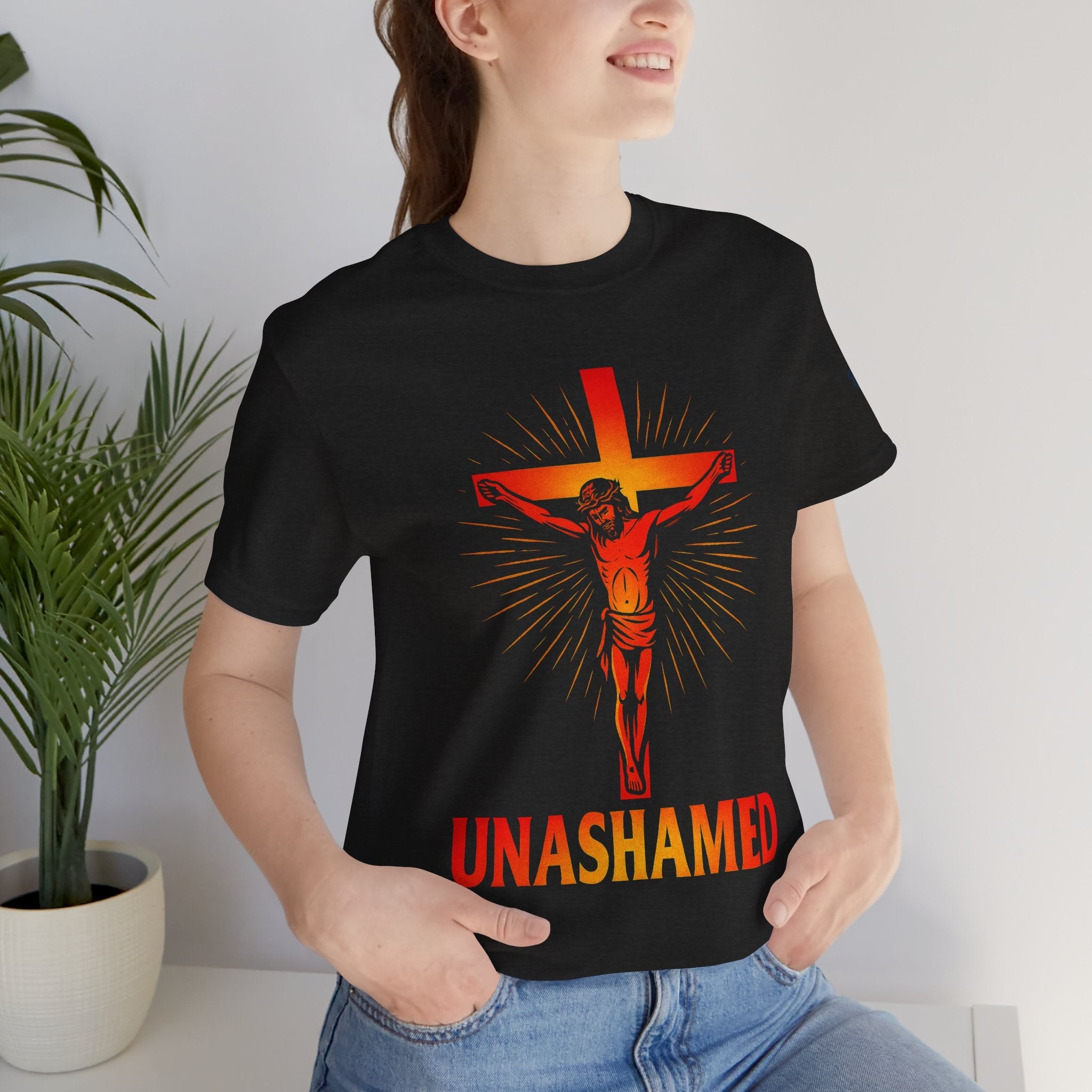 Unashamed T-shirt – Romans 1:16 Crucifixion Christian t-shirt for Bold Unwavering Faith Printify