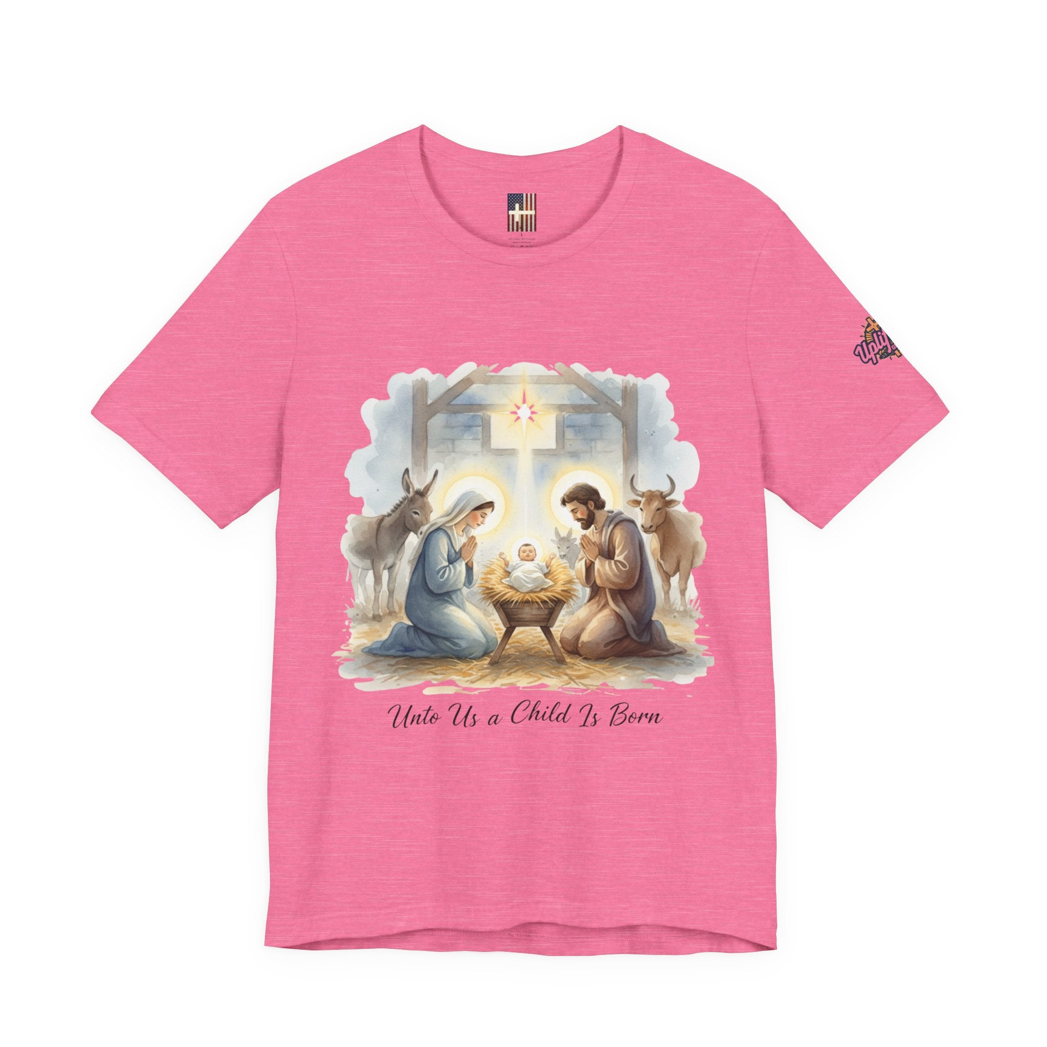Unto Us a Child is Born T-shirt – Isaiah 9:6 Nativity Manger Scene Christian Christmas T-shirt for Holy Night Faith Printify