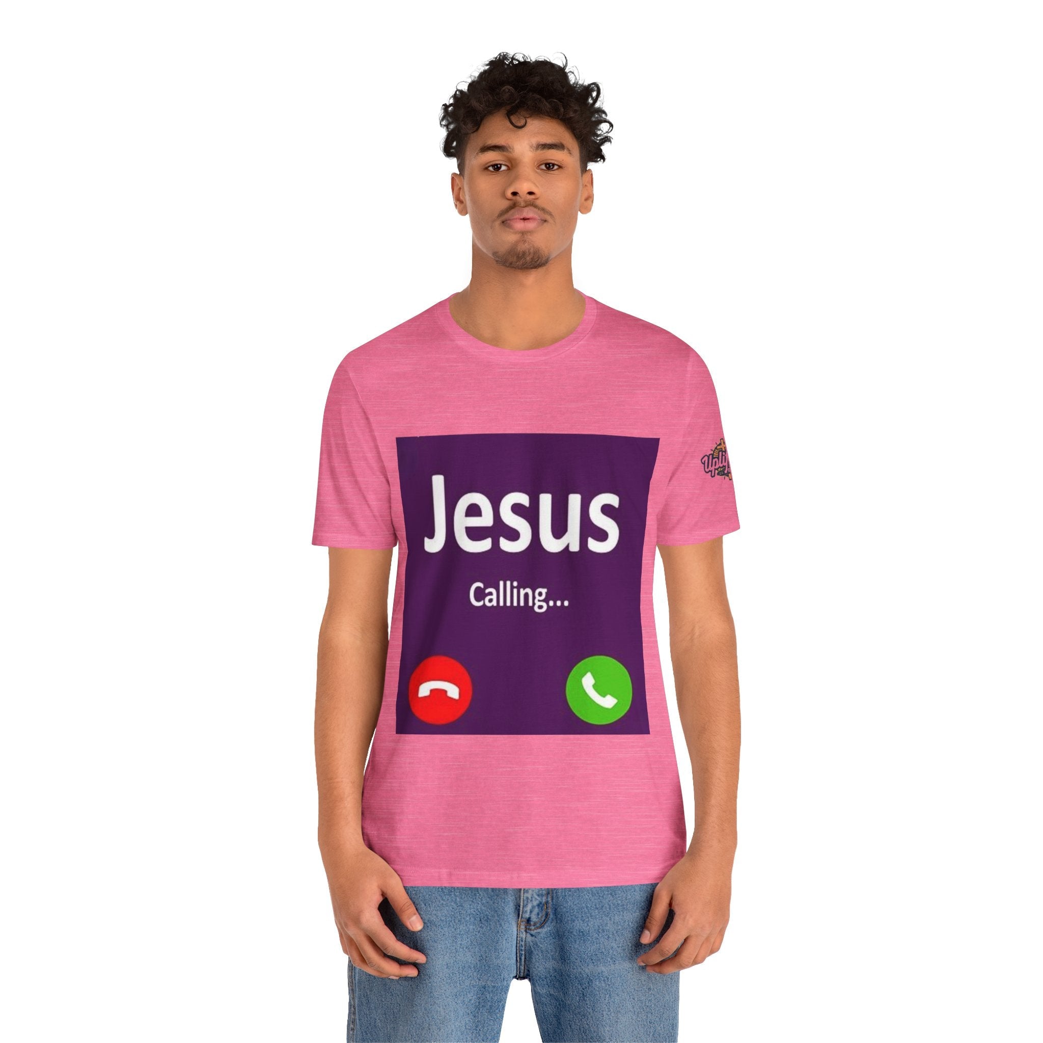 Jesus Calling T-shirt – Funny Cell Phone Screen Christian T-shirt for Divine Connection & Faith Humor Printify