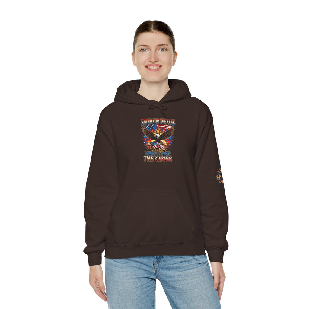 Stand for the Flag Kneel for the Cross Hoodie | Patriotic Eagle Hoodie Printify